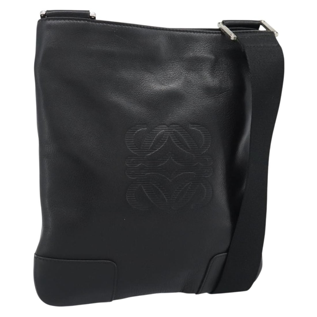 LOEWE Anagram leather shoulder bag black silver tone Spain: LOEWE Anagram leather shoulder bag black silver tone Spain Loewe Anagram shoulder bag in black leather with silver-tone accents. Made in Spain, this women's shoulder bag features an adjustable strap a