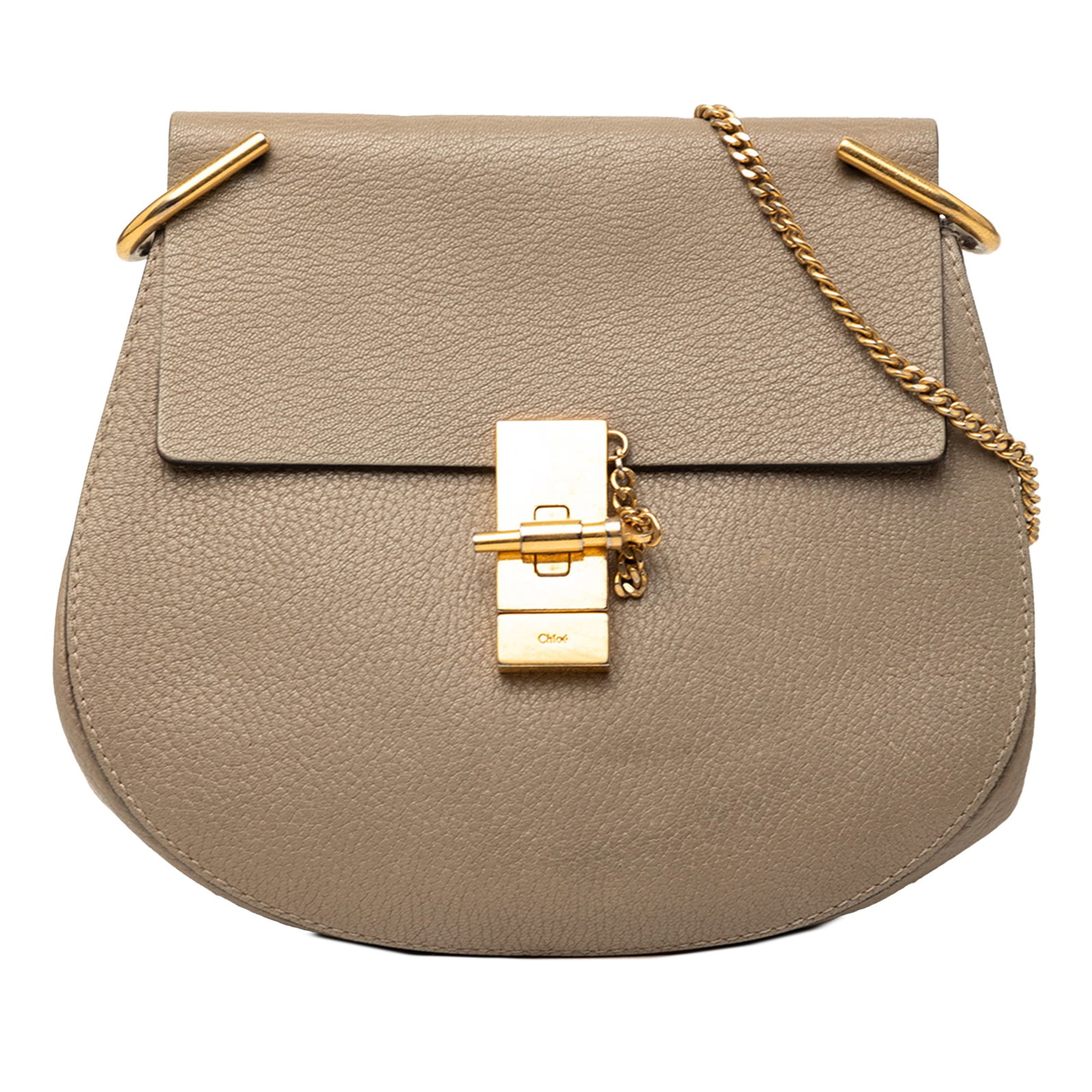 Chloe Drew Small Grained Calfskin Leather Crossbody Bag Brown: Chloe Drew Small Grained Calfskin Leather Crossbody Bag Brown Chloe Drew crossbody bag in brown grained calfskin leather with a structured silhouette and signature pin-lock flap closure. This Italian-