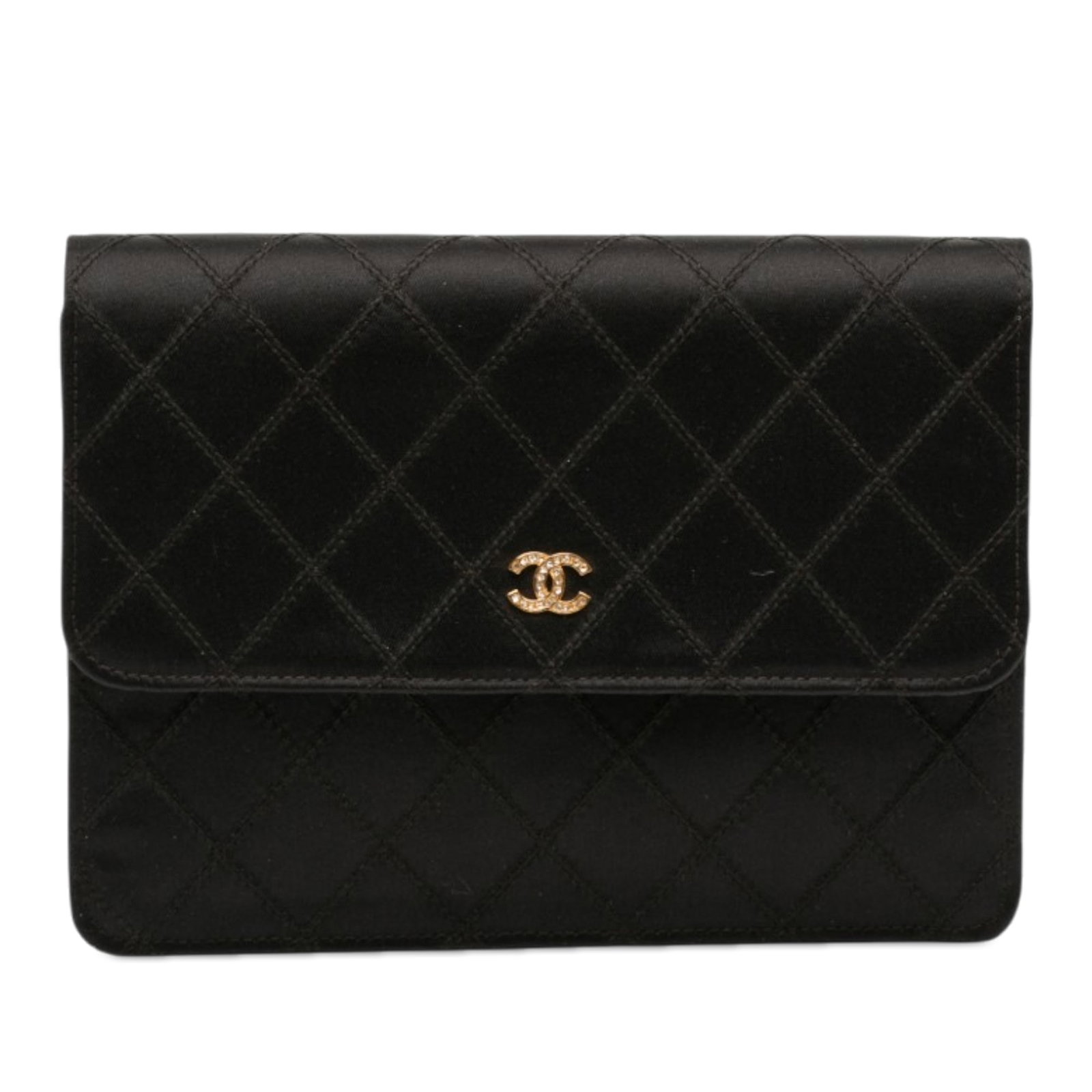 Chanel black satin quilted flap clutch (1 of 7)
