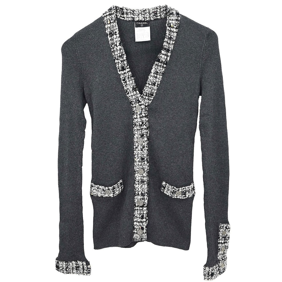 CHANEL 04P Gray Cotton Knit Button Cardigan Size 34 (1 of 15)
