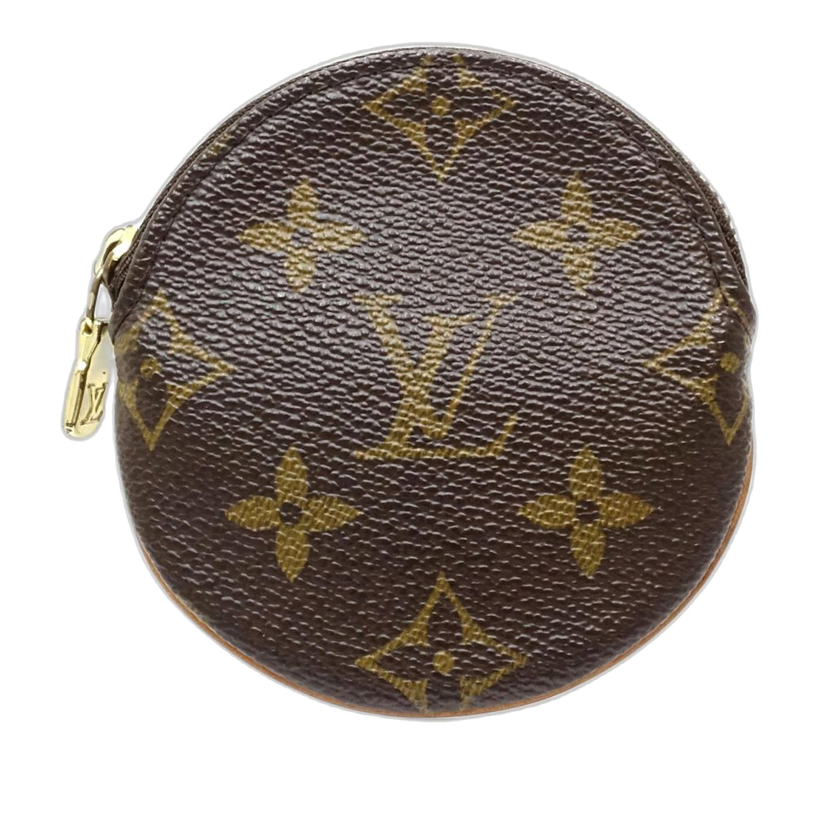 Louis Vuitton Porte Monnaie Round Monogram Coin Pouch: Louis Vuitton Porte Monnaie Round Monogram Coin Pouch Louis Vuitton Monogram Porte Monnaie Round Coin Purse in brown monogram canvas with a top zip closure. It is made in France and classified as an S