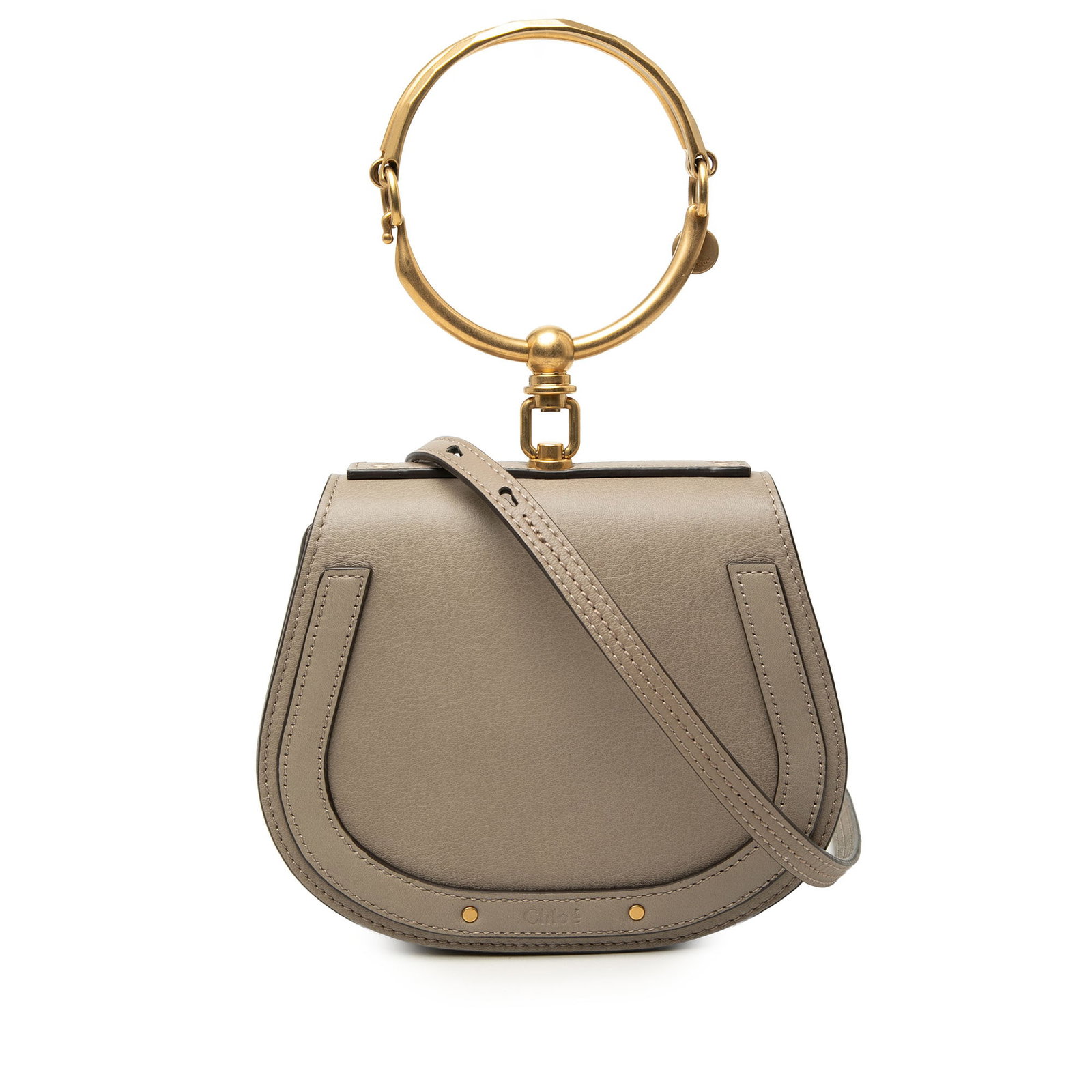 Chloe Nile Small Leather Bracelet Satchel Brown: Chloe Nile Small Leather Bracelet Satchel Brown Chloe Small Leather Nile Bracelet Satchel in brown leather, made in Italy. This bag features a calf leather body with suede trim, a metal hoop handle, a