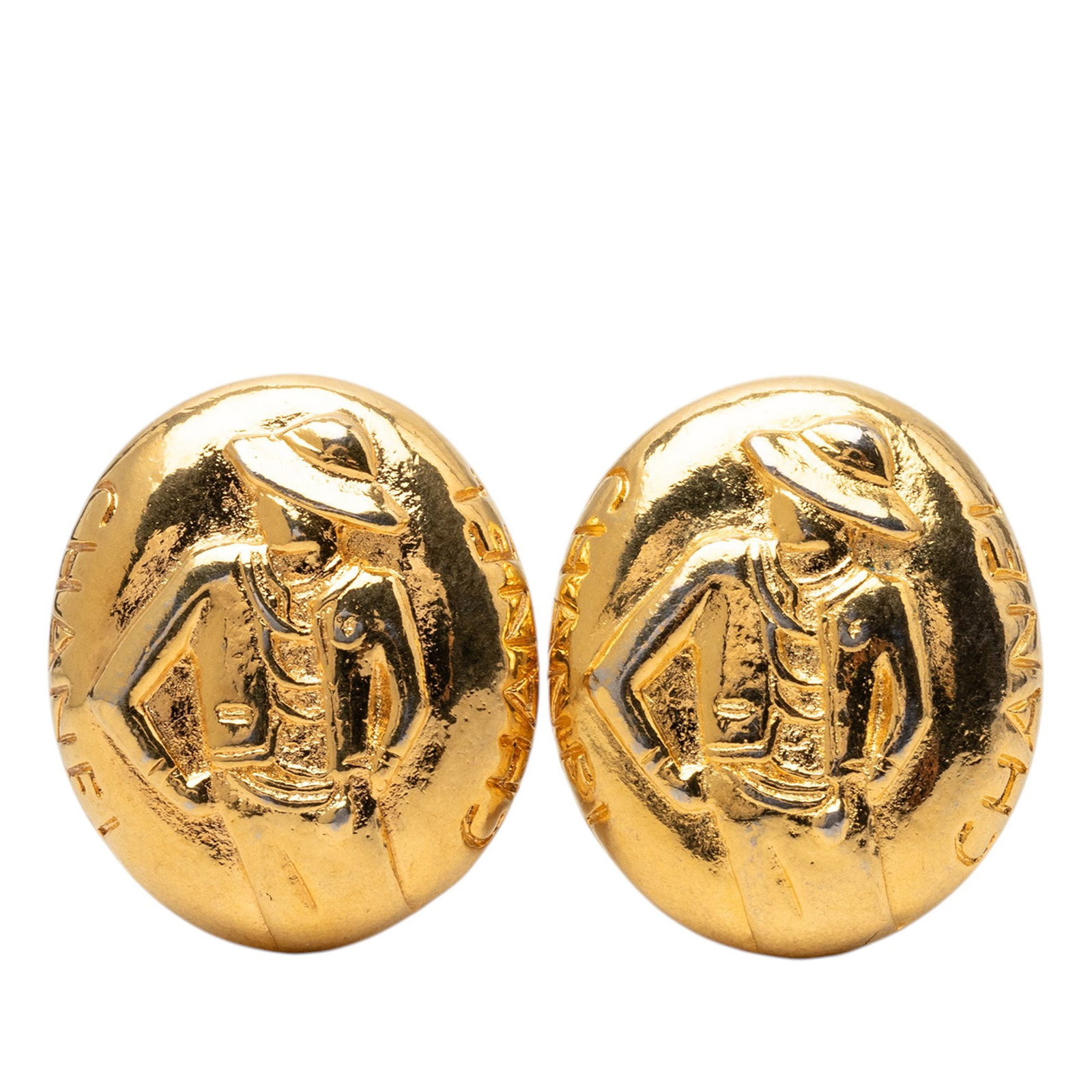 Chanel Mademoiselle Oval Clip On Earrings Gold Plated: Chanel Mademoiselle Oval Clip On Earrings Gold Plated A pair of Chanel Mademoiselle oval clip-on earrings with gold-plated bodies and clip-on back closures. Made in France, these costume earrings are 