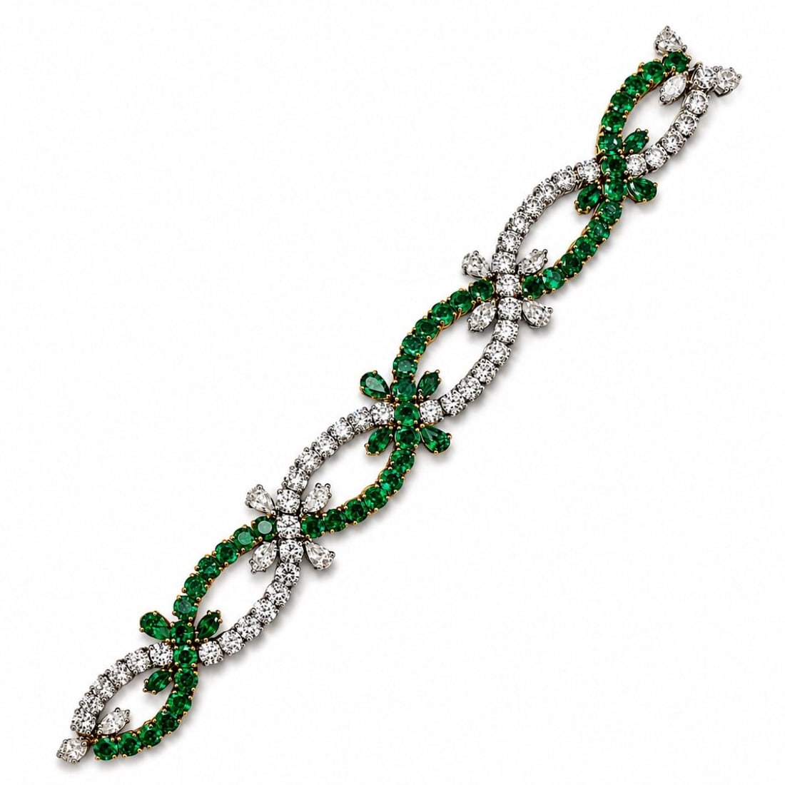 Colombian Emerald and Diamond Bracelet in 18K Yellow Gold Platinum (1 of 5)