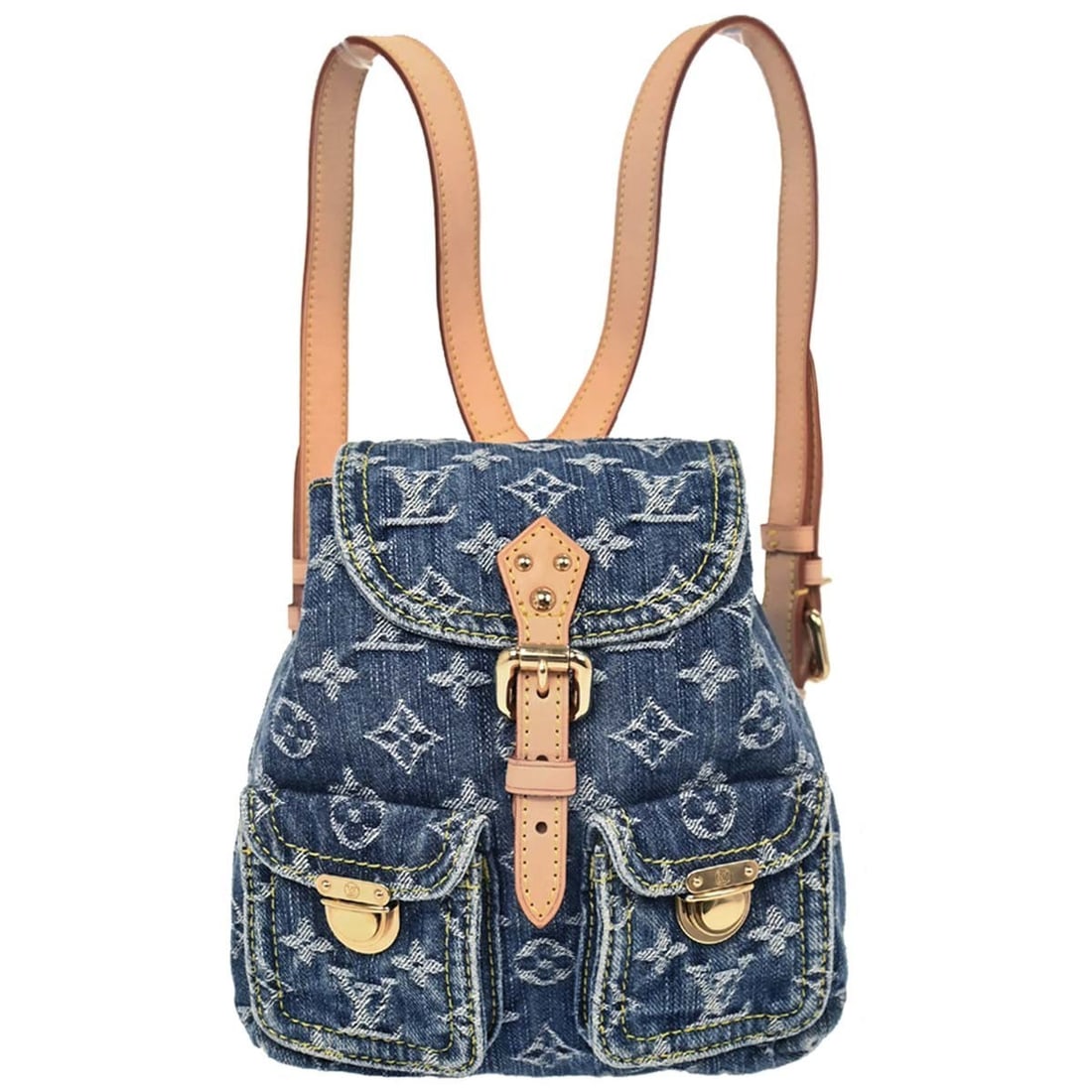 Louis Vuitton Sac a Dos PM Blue Monogram Denim Backpack M95057: Louis Vuitton Sac a Dos PM Blue Monogram Denim Backpack M95057 Louis Vuitton Sac a Dos PM backpack in blue Monogram denim with leather trim and an Alcantara lining. This women's medium backpack featur