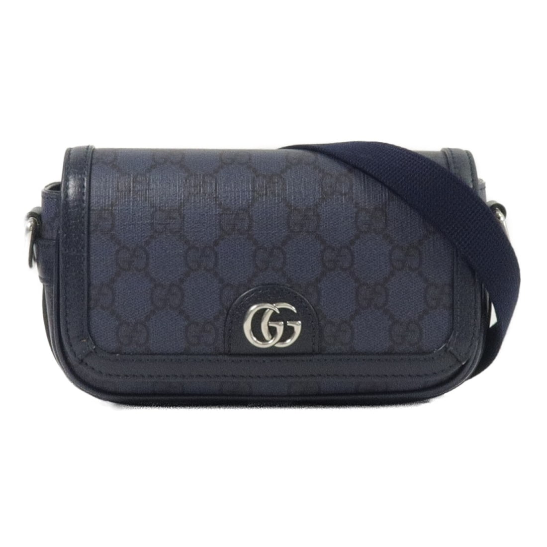 GUCCI Ophidia 795466 Super Mini Shoulder Bag GG Supreme Navy: GUCCI Ophidia 795466 Super Mini Shoulder Bag GG Supreme Navy A Gucci Ophidia Super Mini GG Supreme shoulder bag in navy, made from PVC coated canvas. This regular-size women's bag features a removable