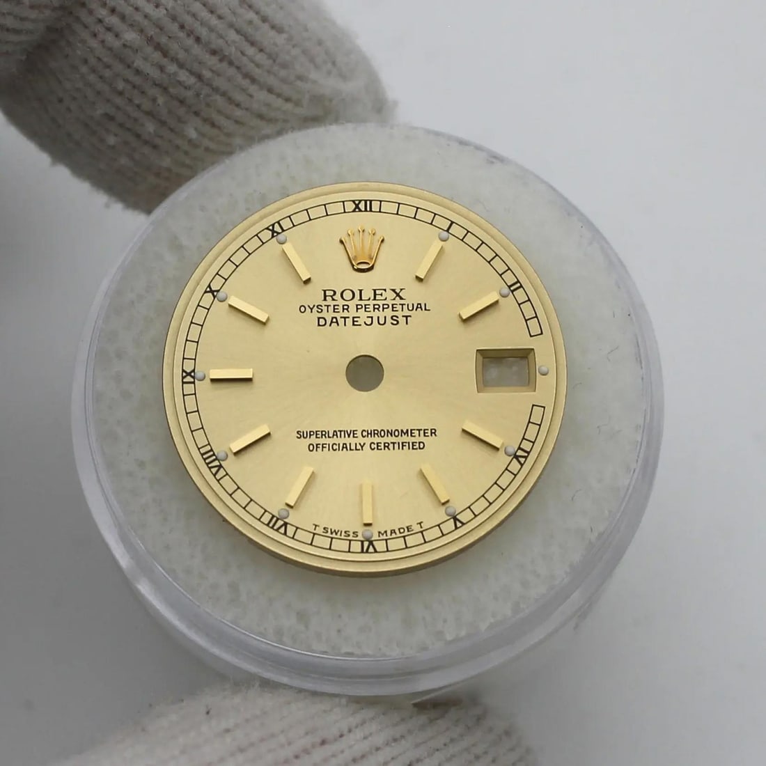 Champagne Dial for Rolex Datejust T Swiss Made Models 69173 or 69178: Champagne Dial for Rolex Datejust T Swiss Made Models 69173 or 69178 This is a pre-owned Rolex champagne dial designed for the Oyster Perpetual Datejust models. The dial is marked with 'T Swiss Made T