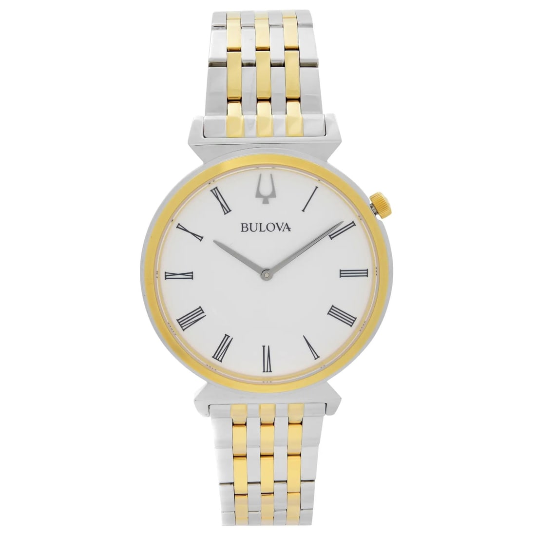 Bulova Regatta 98A233 Two-Tone Stainless Steel Quartz Watch with White Roman Dial: Bulova Regatta 98A233 Two-Tone Stainless Steel Quartz Watch with White Roman Dial Introducing the Bulova Regatta wristwatch, a perfect blend of sophistication and casual style. This timepiece features