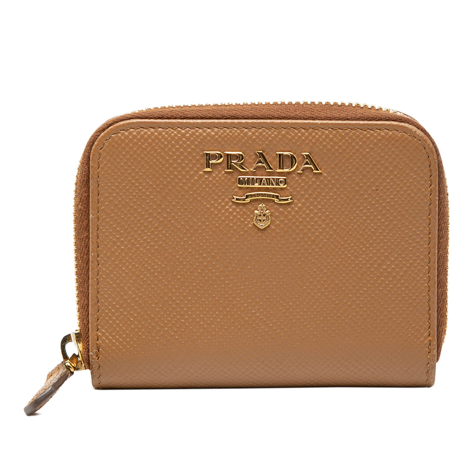 Prada saffiano leather zip coin pouch brown (1 of 7)