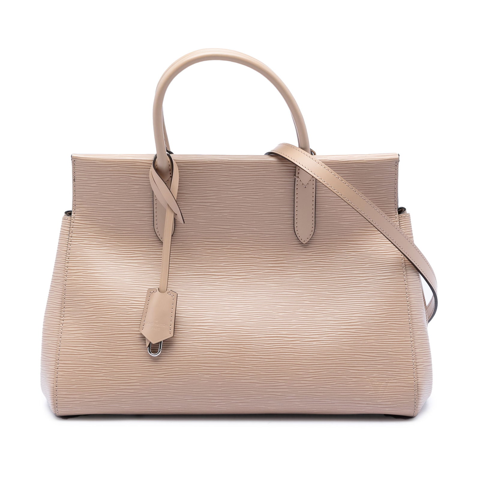 Louis Vuitton Epi Marly MM Beige Leather Handbag: Louis Vuitton Epi Marly MM Beige Leather Handbag Louis Vuitton Epi Marly MM bag crafted in beige leather with rolled leather handles and a detachable flat leather shoulder strap. The design features a