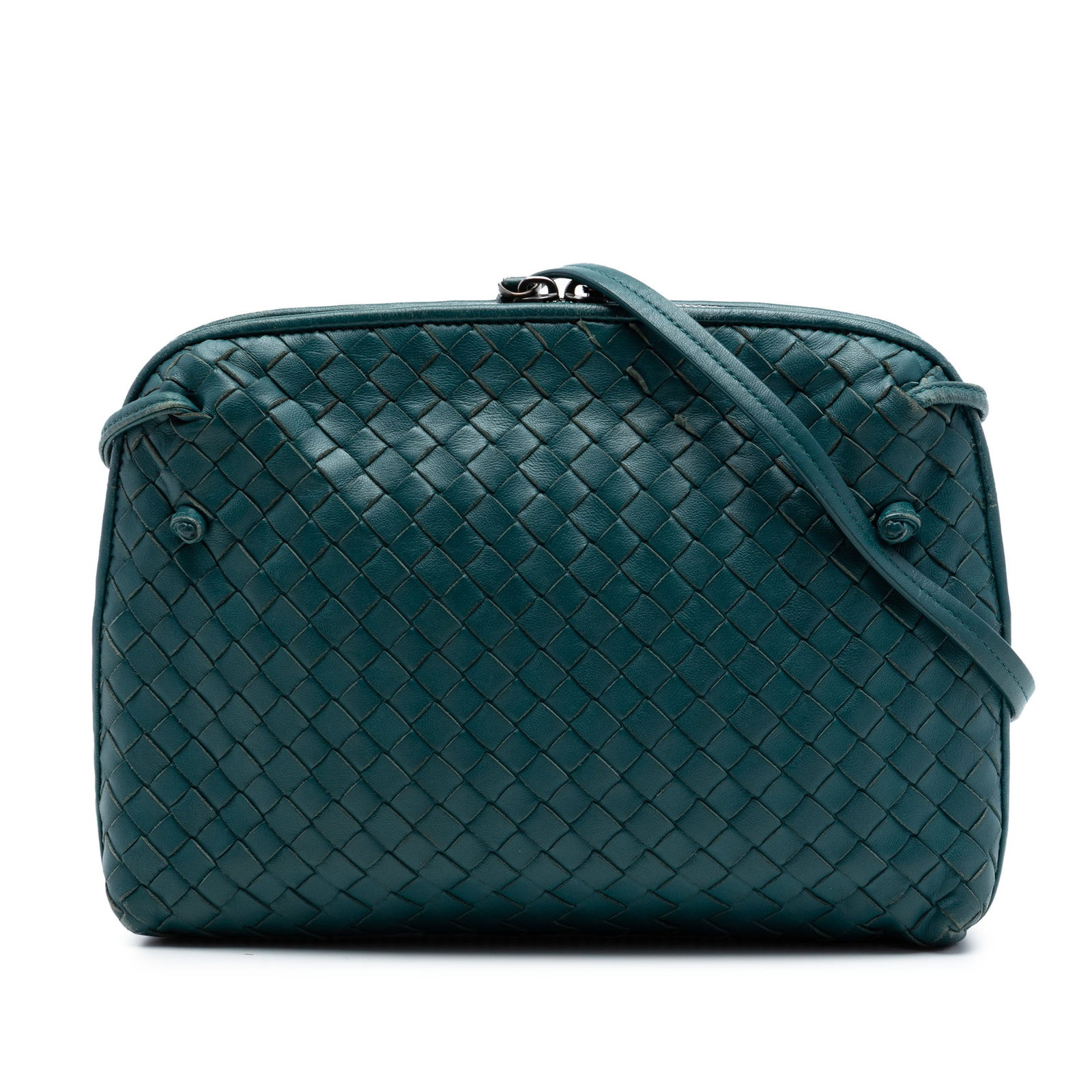 Bottega Veneta Intrecciato Blue Leather Nodini Crossbody Bag (1 of 6)