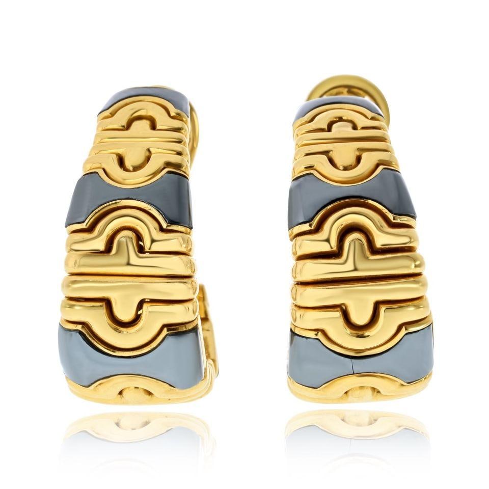 Bvlgari Parentesi 18K Yellow Gold Pierced Hoop Earrings (1 of 7)