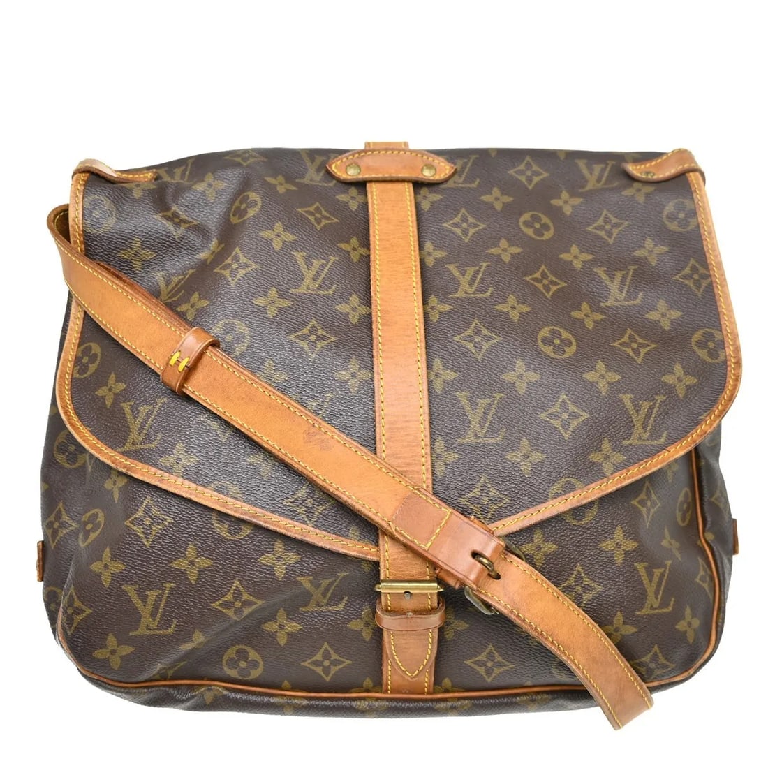Louis Vuitton Saumur Brown Monogram Canvas Shoulder Bag: Louis Vuitton Saumur Brown Monogram Canvas Shoulder Bag Louis Vuitton Saumur shoulder bag in brown monogram canvas. This piece is made in France and is presented in fair condition with visible wear th