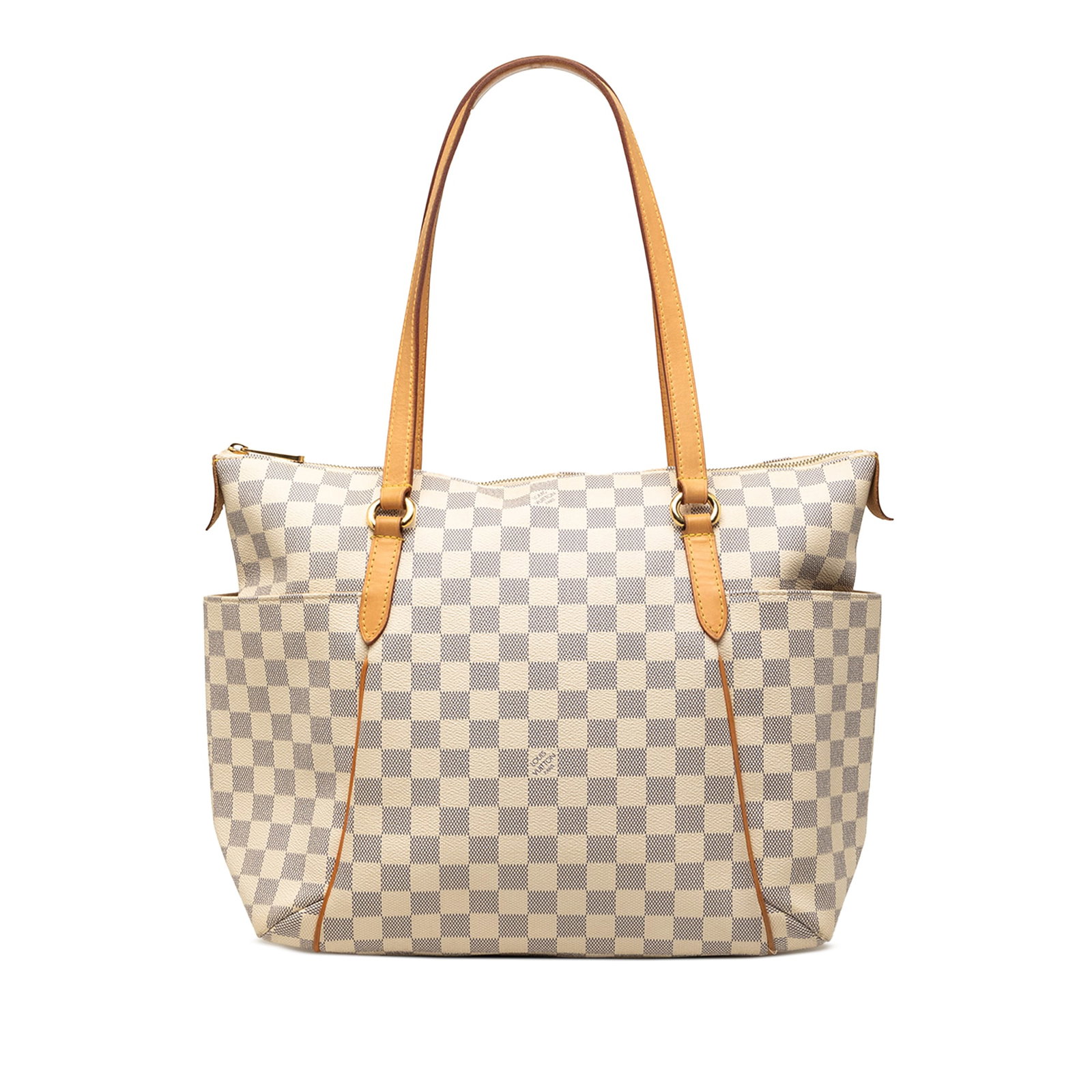 Louis Vuitton Totally MM Damier Azur Shoulder Bag: Louis Vuitton Totally MM Damier Azur Shoulder Bag Louis Vuitton Totally MM in Damier Azur canvas with flat leather straps, exterior side open pockets, a top zip closure, and interior slip pockets. Mad