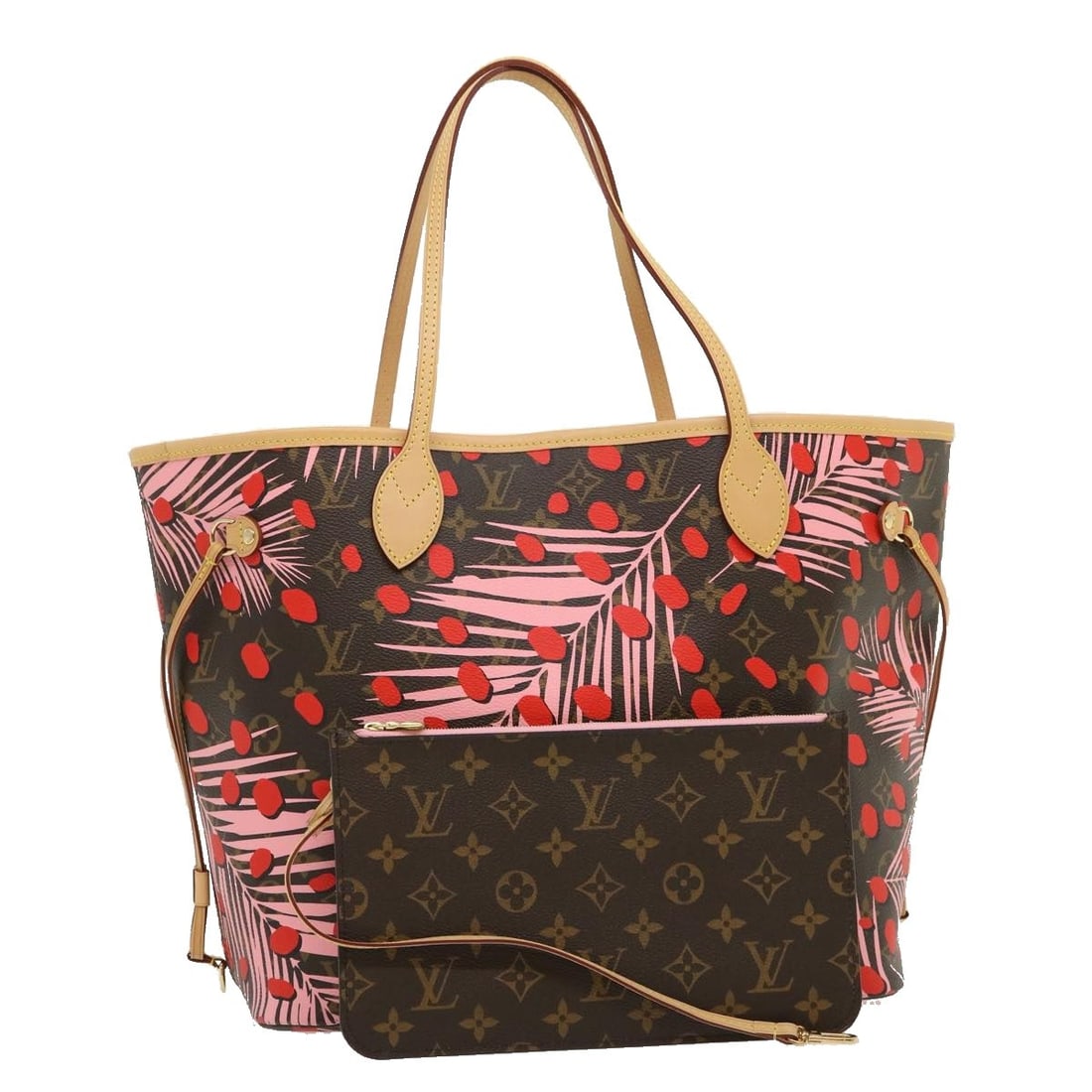 Louis Vuitton Neverfull MM Monogram Canvas Tote with Pouch M41979: Louis Vuitton Neverfull MM Monogram Canvas Tote with Pouch M41979 Louis Vuitton Neverfull MM tote bag in Monogram Jungle Dot design, made from Monogram Canvas. It comes with a dust bag and pouch. The 