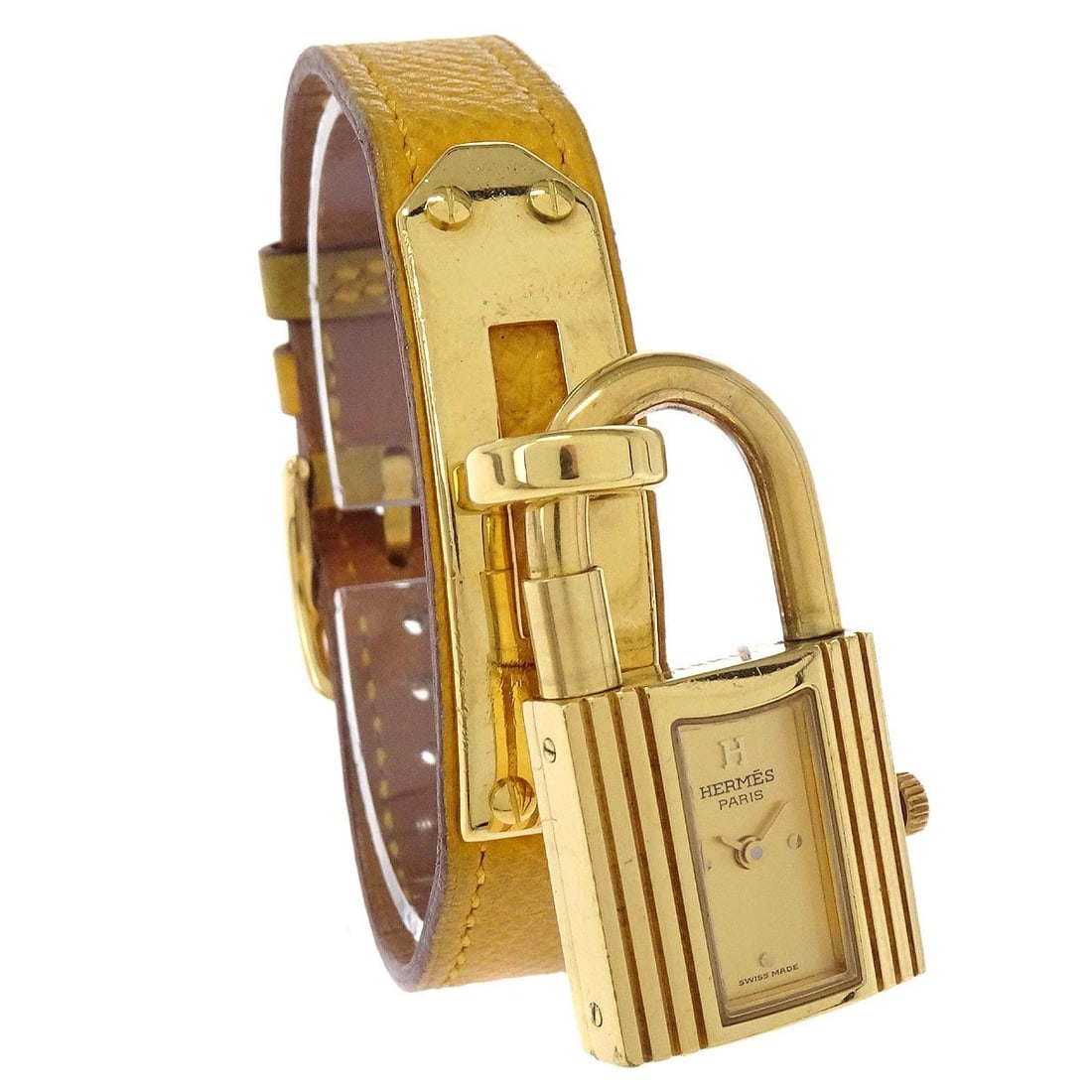Hermes Kelly Women's Quartz Wristwatch Yellow Courchevel Leather Gold Plated Case (1 of 11)