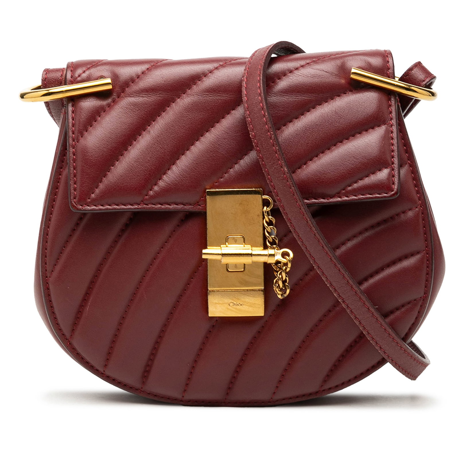 Chloe Drew Bijou Mini Red Quilted Leather Satchel: Chloe Drew Bijou Mini Red Quilted Leather Satchel Chloe Mini Quilted Leather Drew Bijou Satchel in red leather, made in Italy. This mini satchel features a quilted leather body, detachable flat leathe