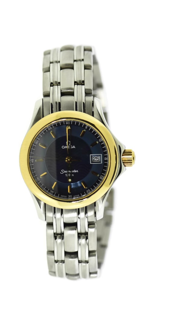 Omega Seamaster 120M Blue Dial Two Tone Stainless Steel Quartz Watch: Omega Seamaster 120M Blue Dial Two Tone Stainless Steel Quartz Watch Discover the elegance of the Omega Seamaster 120M, a stunning wristwatch featuring a rich blue dial and crafted from durable stainl
