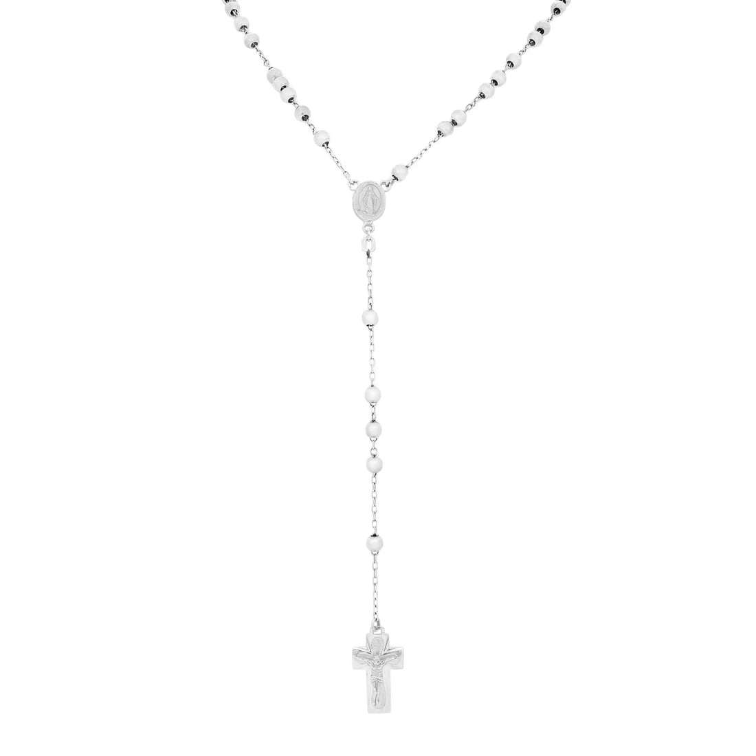 Rachel Koen 14K White Gold Lariat Necklace with Cross 24 Inches: Rachel Koen 14K White Gold Lariat Necklace with Cross 24 Inches Presenting a stunning lariat necklace from Rachel Koen, beautifully crafted in lustrous 14K white gold. This unique piece features an en