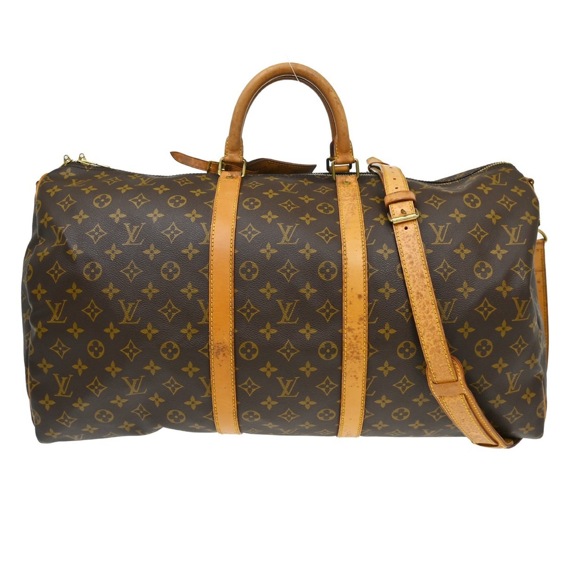 Louis Vuitton Keepall Bandouliere 55 Monogram Canvas Travel Duffle M41414: Louis Vuitton Keepall Bandouliere 55 Monogram Canvas Travel Duffle M41414 Vintage Louis Vuitton Keepall Bandouliere 55 travel bag in brown Monogram canvas with leather trim and double handles. This ex