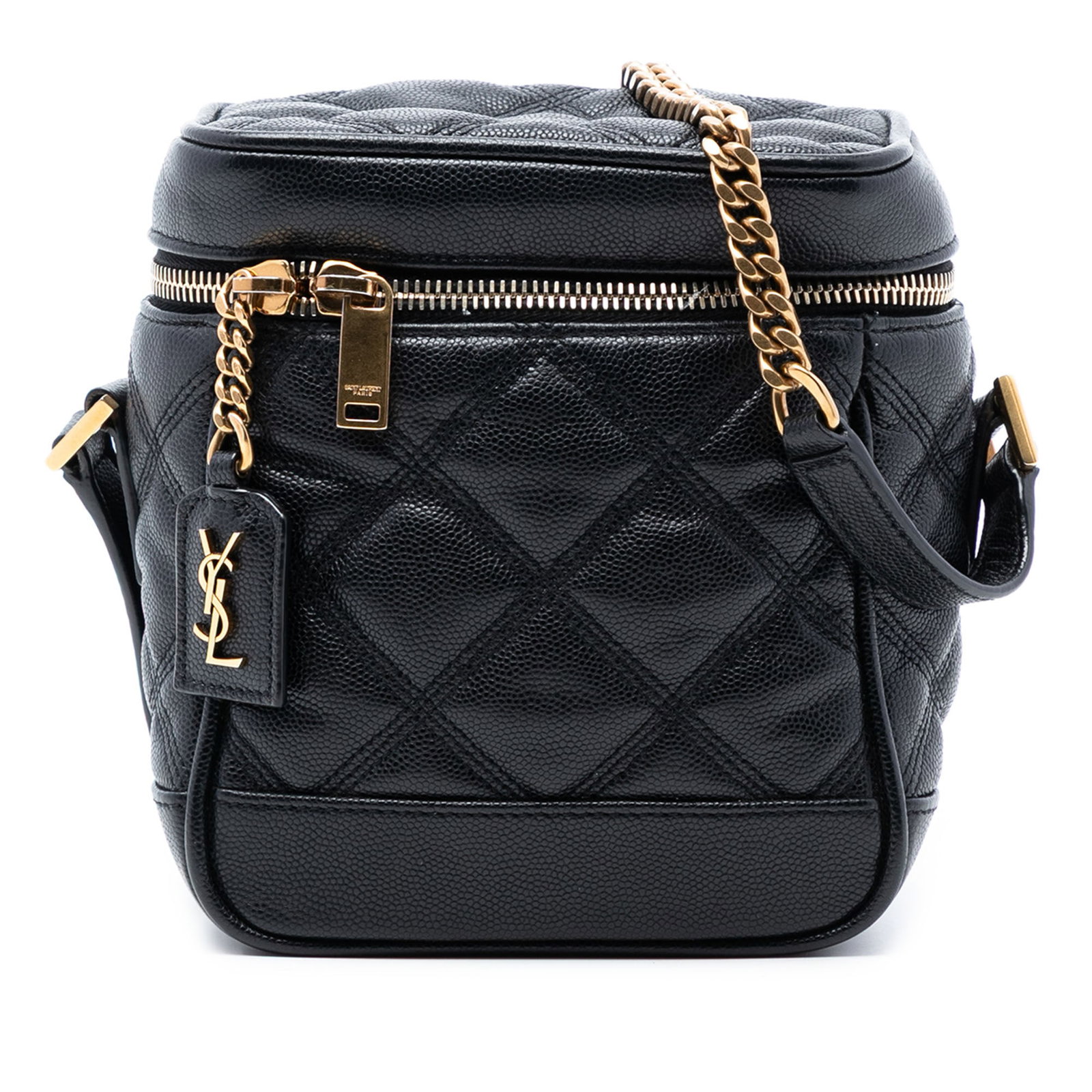 Black Leather Vanity Bag by Saint Laurent Grain de Poudre Quilted 80s (1 of 7)
