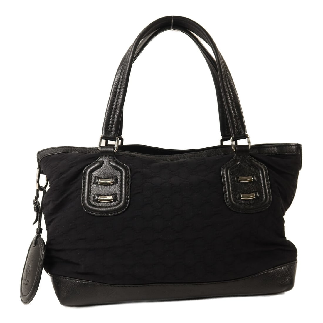 Gucci 241101 GG Tote Bag Black Nylon Calfskin Leather (1 of 16)