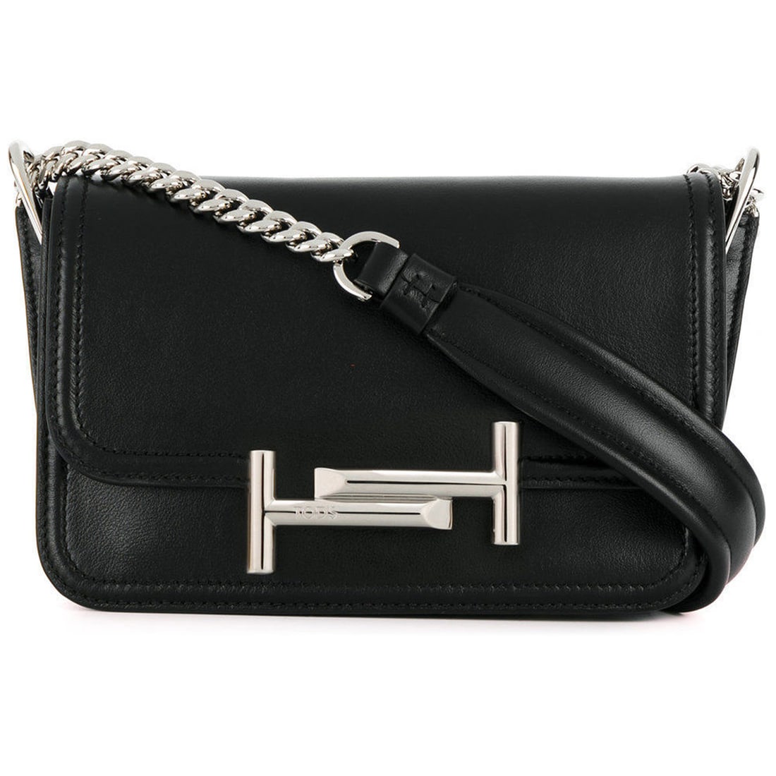 Tod's Mini Double T Black Leather Shoulder Bag 22x15x8 cm: Tod's Mini Double T Black Leather Shoulder Bag 22x15x8 cm Introducing the Tod's Mini Double T Shoulder Bag, a stylish accessory for ladies. This small handbag features a sleek black leather exterior, 