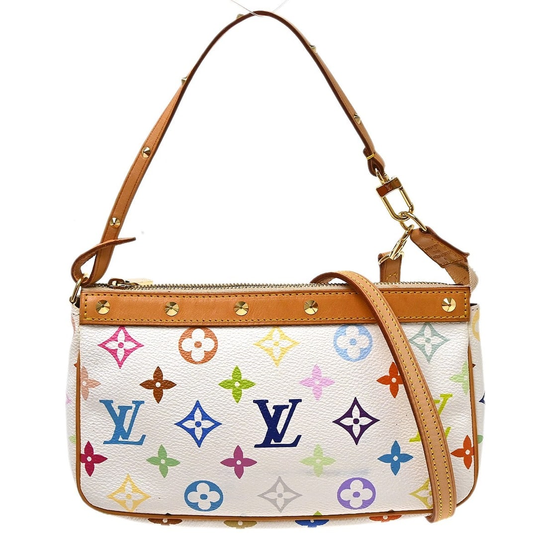 Louis Vuitton Pochette Accessoires M92649 White Multicolor 2way Handbag: Louis Vuitton Pochette Accessoires M92649 White Multicolor 2way Handbag Louis Vuitton Pochette Accessoires handbag in Monogram Multi-Color canvas and leather, designed in a small size with a zip closu