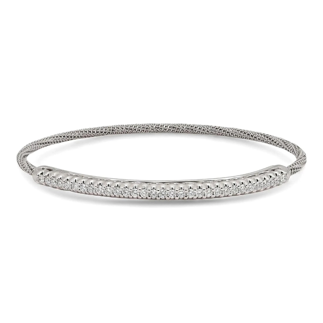 Giovanni Ferraris Titanium Spring Bangle Bracelet 18K White Gold 0.65ctw Diamonds: Giovanni Ferraris Titanium Spring Bangle Bracelet 18K White Gold 0.65ctw Diamonds Giovanni Ferraris bracelet in a bangle style, crafted in 18k white gold with a titanium spring design. It features nat