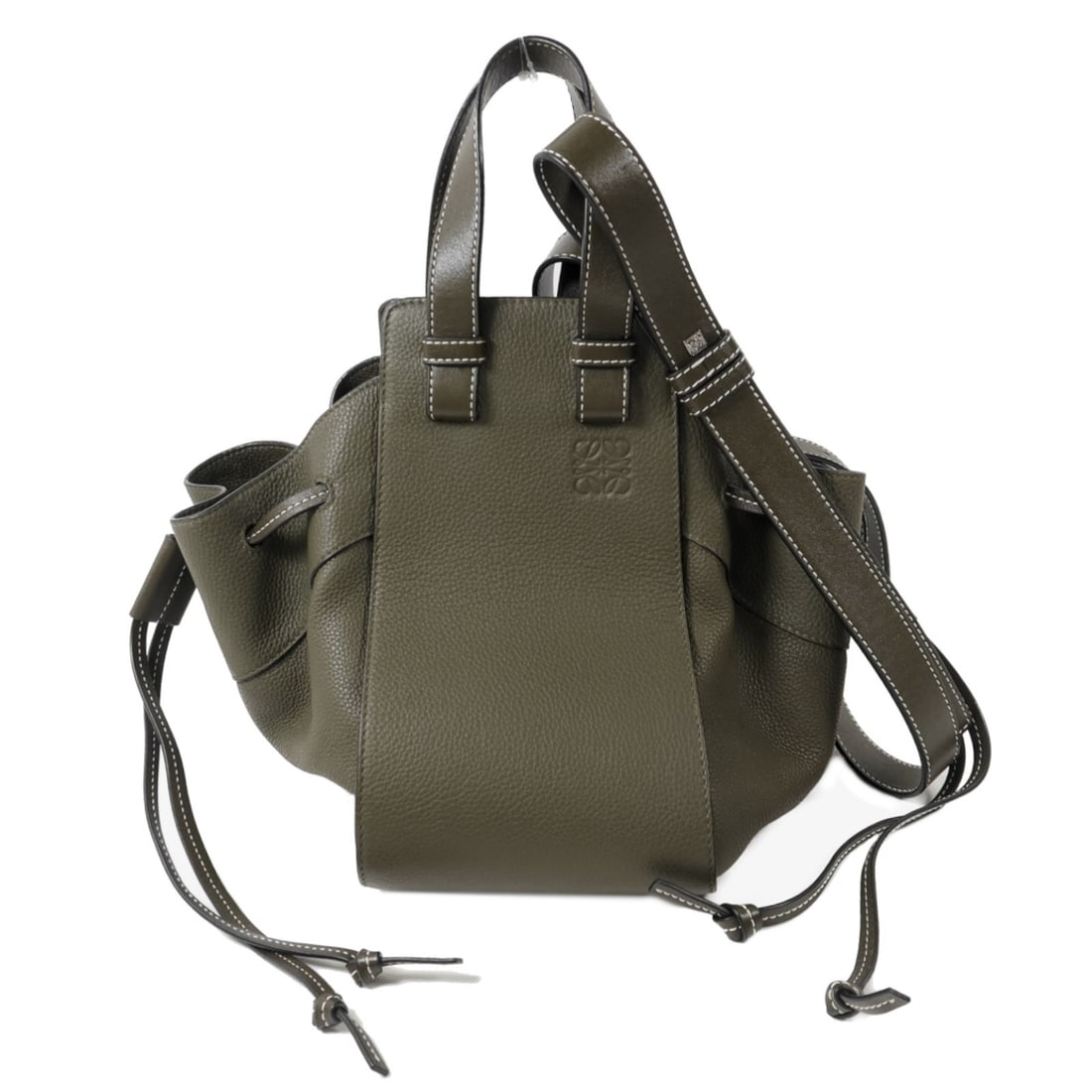LOEWE Hammock Green Calfskin 2 Way Shoulder Bag: LOEWE Hammock Green Calfskin 2 Way Shoulder Bag LOEWE Hammock 2 Way Shoulder Bag in green calfskin (cowhide) leather, designed for women. It features a 2-way shoulder bag style, with a handle and shou