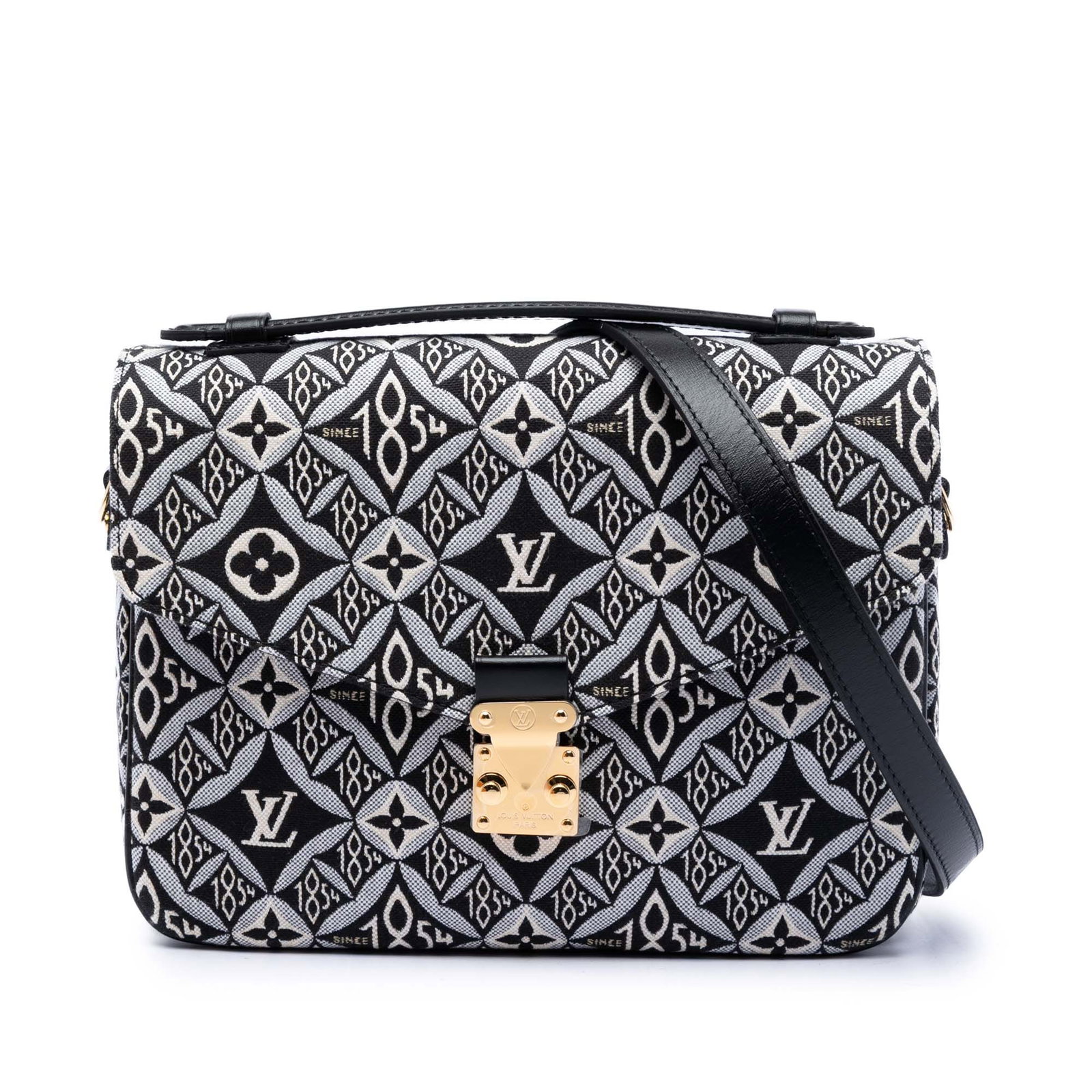 Louis Vuitton Since 1854 Pochette Metis Black Jacquard Bag: Louis Vuitton Since 1854 Pochette Metis Black Jacquard Bag Louis Vuitton Monogram Jacquard Since 1854 Pochette Metis in black fabric with a structured silhouette and practical everyday layout. This ba