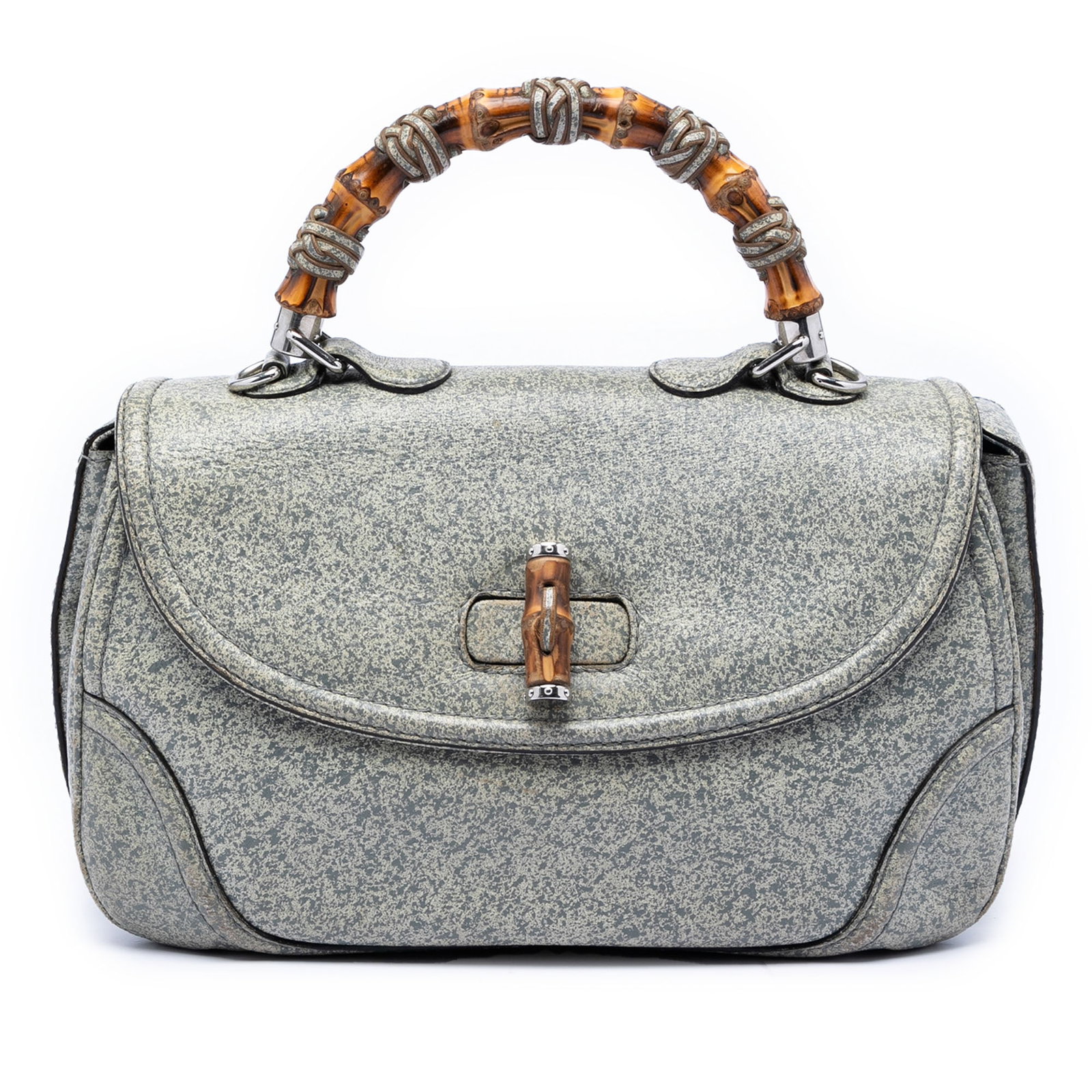 Gucci New Bamboo Gray Leather Satchel with Bamboo Handle (1 of 7)