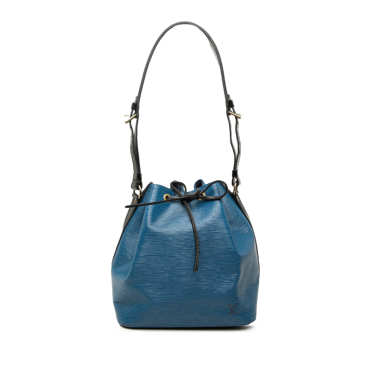 Louis Vuitton Petit Noe Epi Leather Bicolor Shoulder Bag: Louis Vuitton Petit Noe Epi Leather Bicolor Shoulder Bag Louis Vuitton Epi Petit Bicolor Noe bag crafted in leather with a bicolor blue design. It features an adjustable flat leather shoulder strap, a