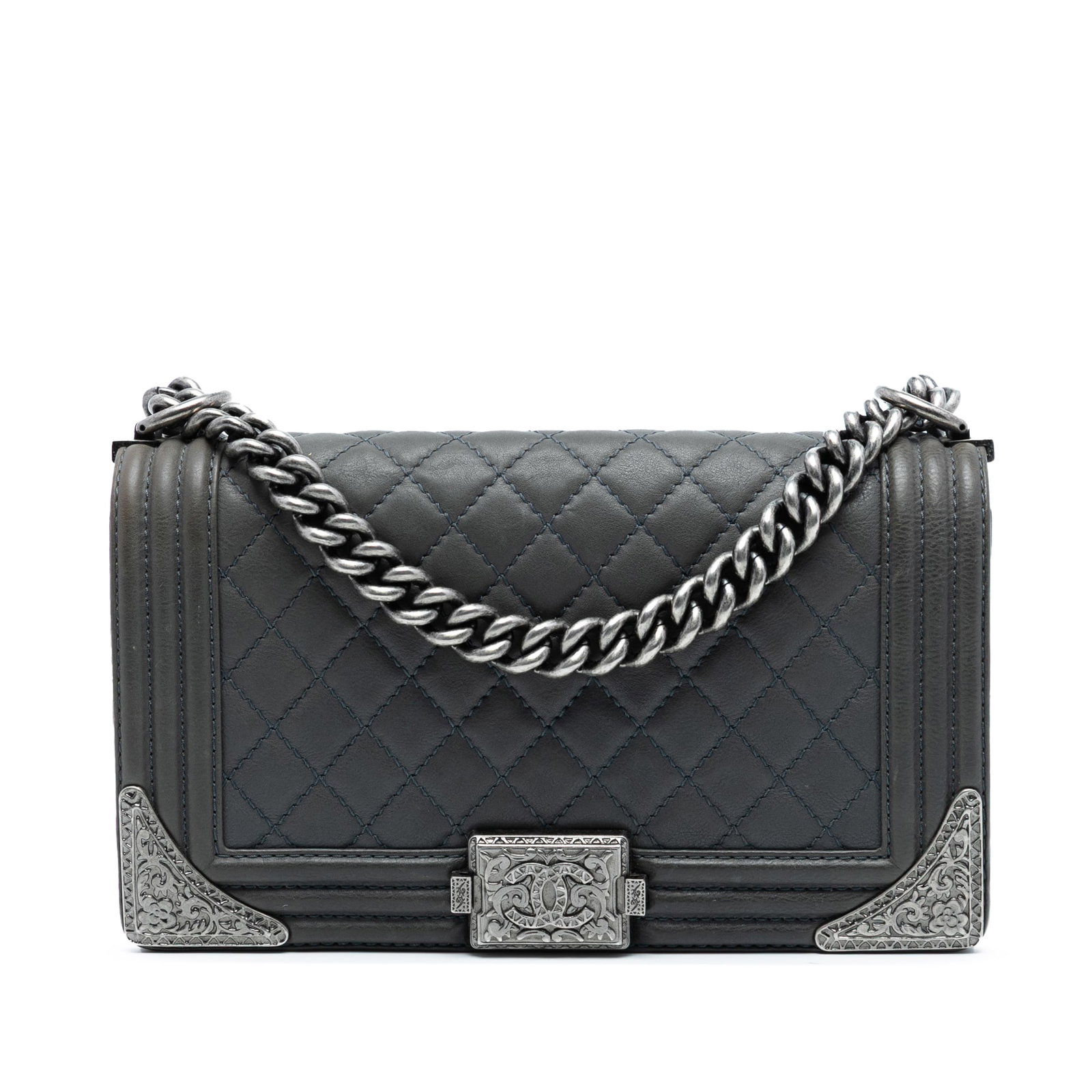Chanel Boy Paris Dallas Old Medium Quilted Calfskin Flap Shoulder Bag: Chanel Boy Paris Dallas Old Medium Quilted Calfskin Flap Shoulder Bag This Chanel Paris Dallas Old Medium Cowboy Boy Flap shoulder bag is crafted from quilted calfskin leather and features metal hardw