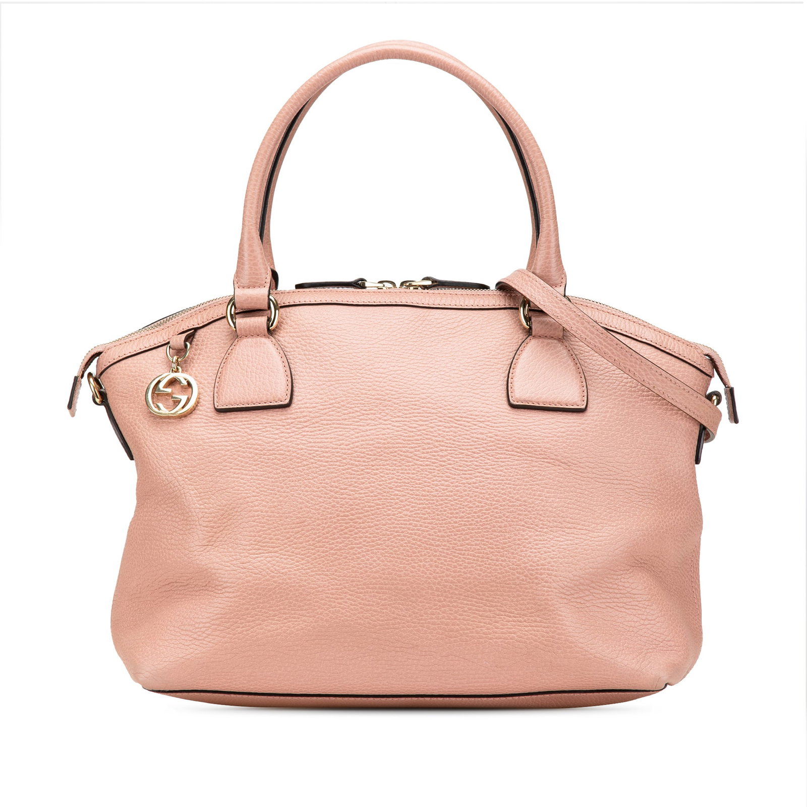 Gucci Pink Leather Dome Satchel GG Charm: Gucci Pink Leather Dome Satchel GG Charm This Gucci Medium Leather GG Charm Dome Satchel is a stylish accessory crafted from high-quality leather. It features the iconic interlocking G charm, rolled h