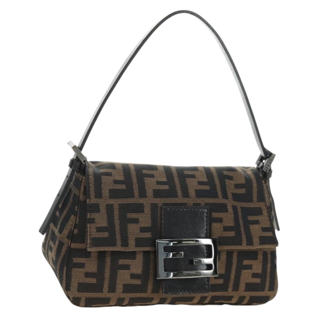 Fendi Mamma Baguette Mini Shoulder Bag Zucca Canvas Black Brown: Fendi Mamma Baguette Mini Shoulder Bag Zucca Canvas Black Brown Fendi Mamma Baguette Mini shoulder bag in black and brown Zucca canvas. It features a shoulder strap and comes with a dust bag. Made in 