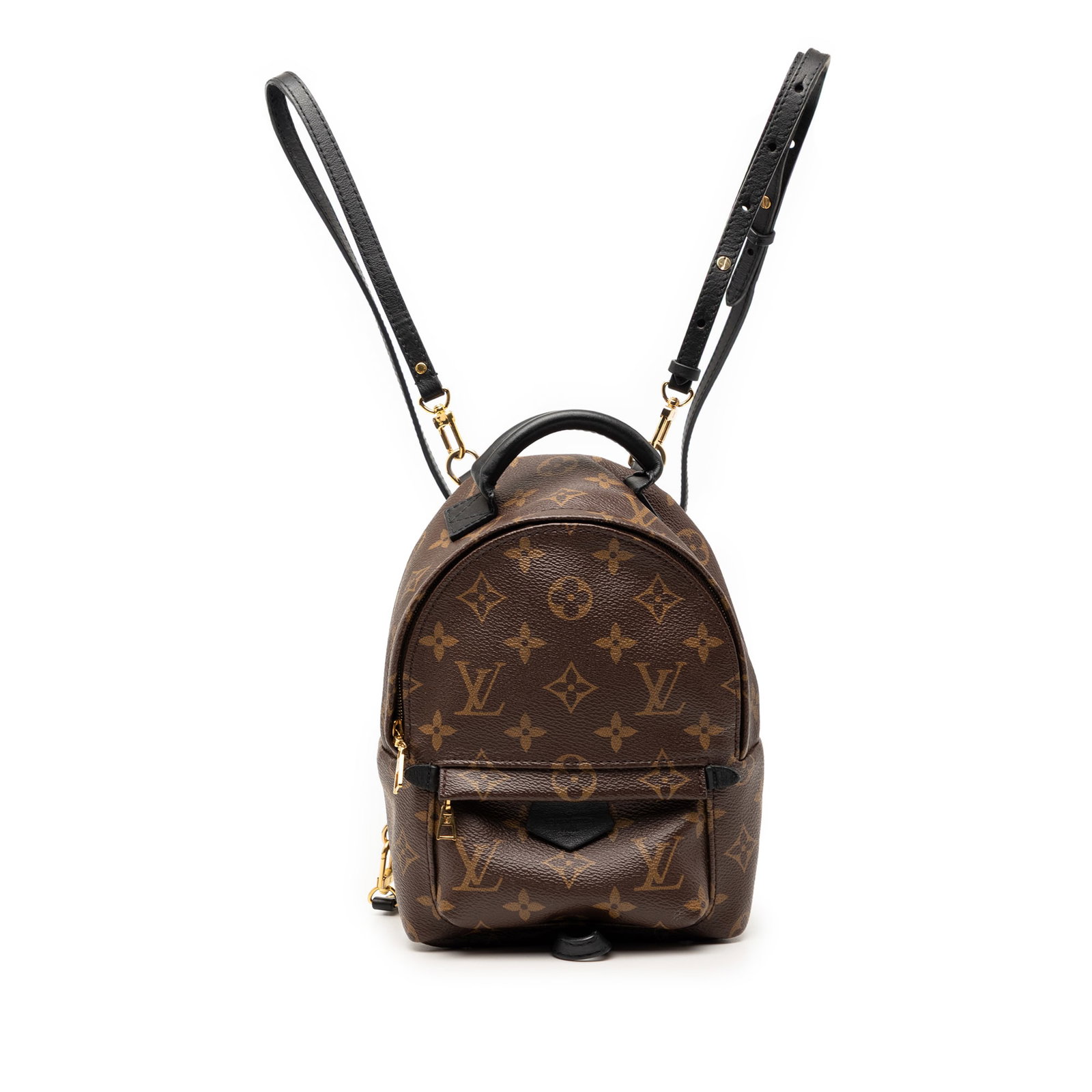 Louis Vuitton Mini Palm Springs Monogram Canvas Backpack Brown: Louis Vuitton Mini Palm Springs Monogram Canvas Backpack Brown This Louis Vuitton Monogram Mini Palm Springs backpack features the iconic monogram canvas body, an exterior front zip pocket, adjustable
