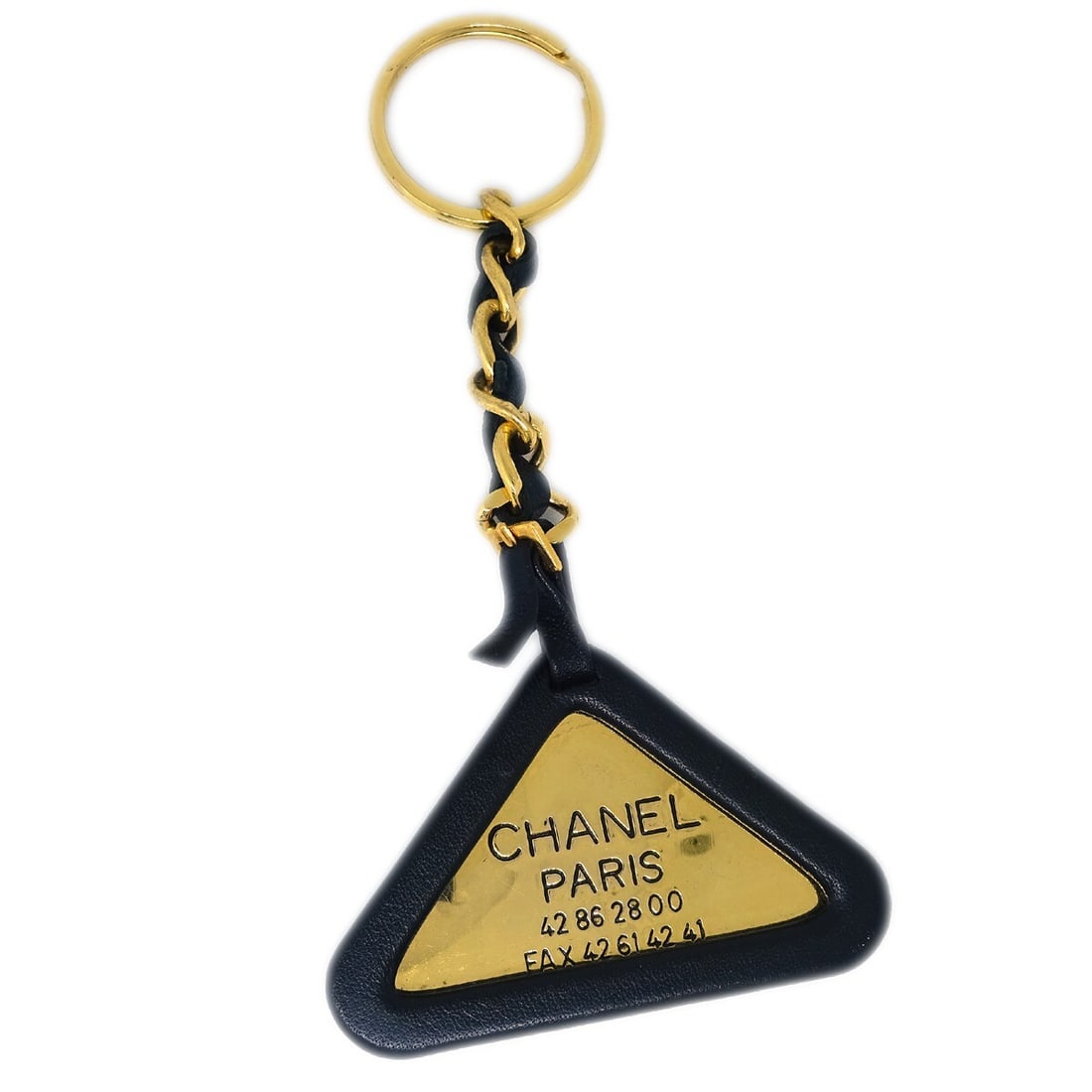 Chanel 94P Gold Plated Keyring with Chain and Leather Charm (1 of 4)