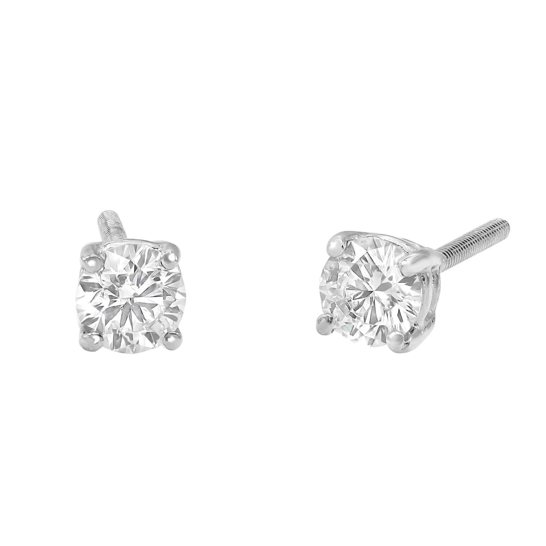 Rachel Koen 18K White Gold Round Diamond Stud Earrings 0.50ct VS2 H (1 of 5)