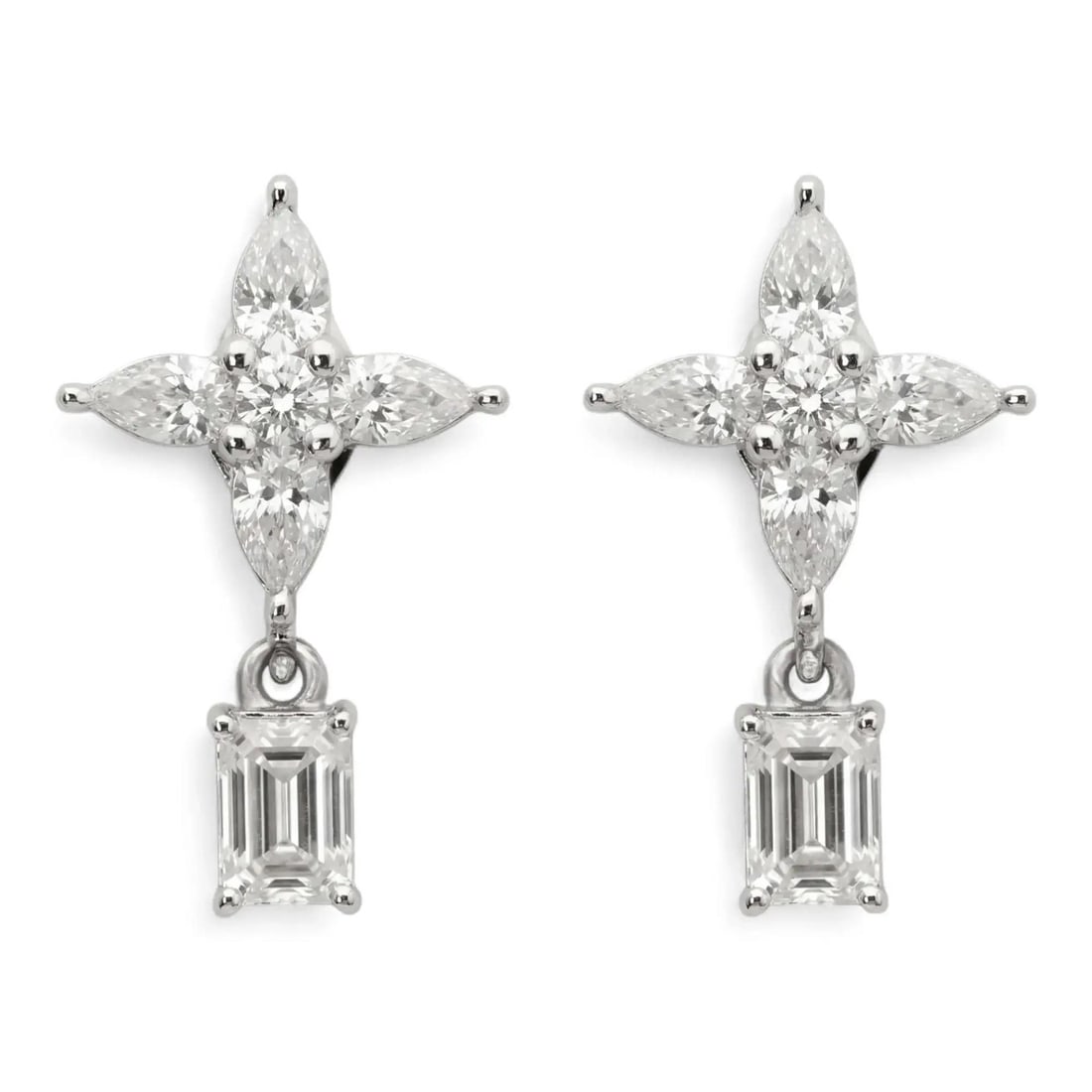 Lab Grown Diamond Floral Dangle Earrings 14K White Gold 1.50ctw by Rachel Koen: Lab Grown Diamond Floral Dangle Earrings 14K White Gold 1.50ctw by Rachel Koen These elegant drop earrings feature a refined flower design crafted in 14k white gold, adorned with lab grown diamonds to