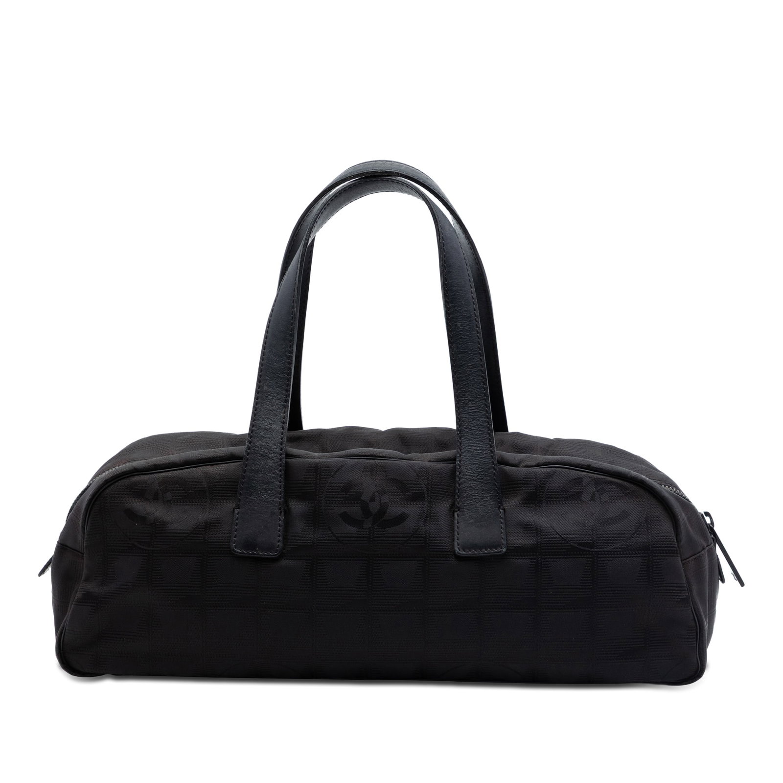 Chanel New Travel Line Black Fabric Zip Top Handbag: Chanel New Travel Line Black Fabric Zip Top Handbag Chanel New Travel Line handbag in black fabric with flat leather handles, a top zip closure, and an interior zip pocket. Made in Italy. Condition is