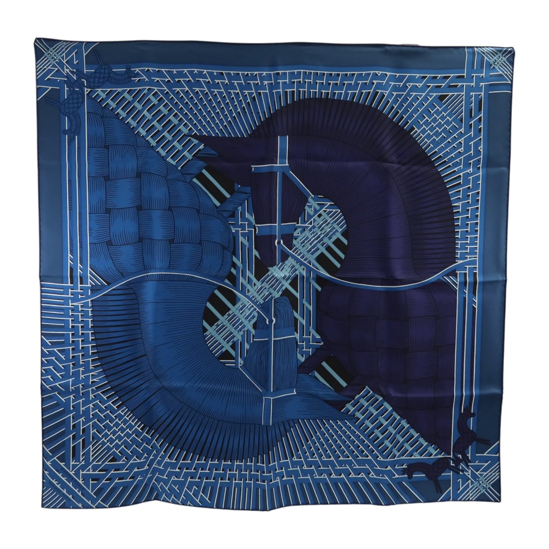 Hermes Silk Scarf 90x90 Blue Dark Purple Multicolor: Hermes Silk Scarf 90x90 Blue Dark Purple Multicolor Hermes 90x90 scarf made of silk in blue, dark purple, and multicolor. Designed for women, this regular-size scarf is made in France and comes with a