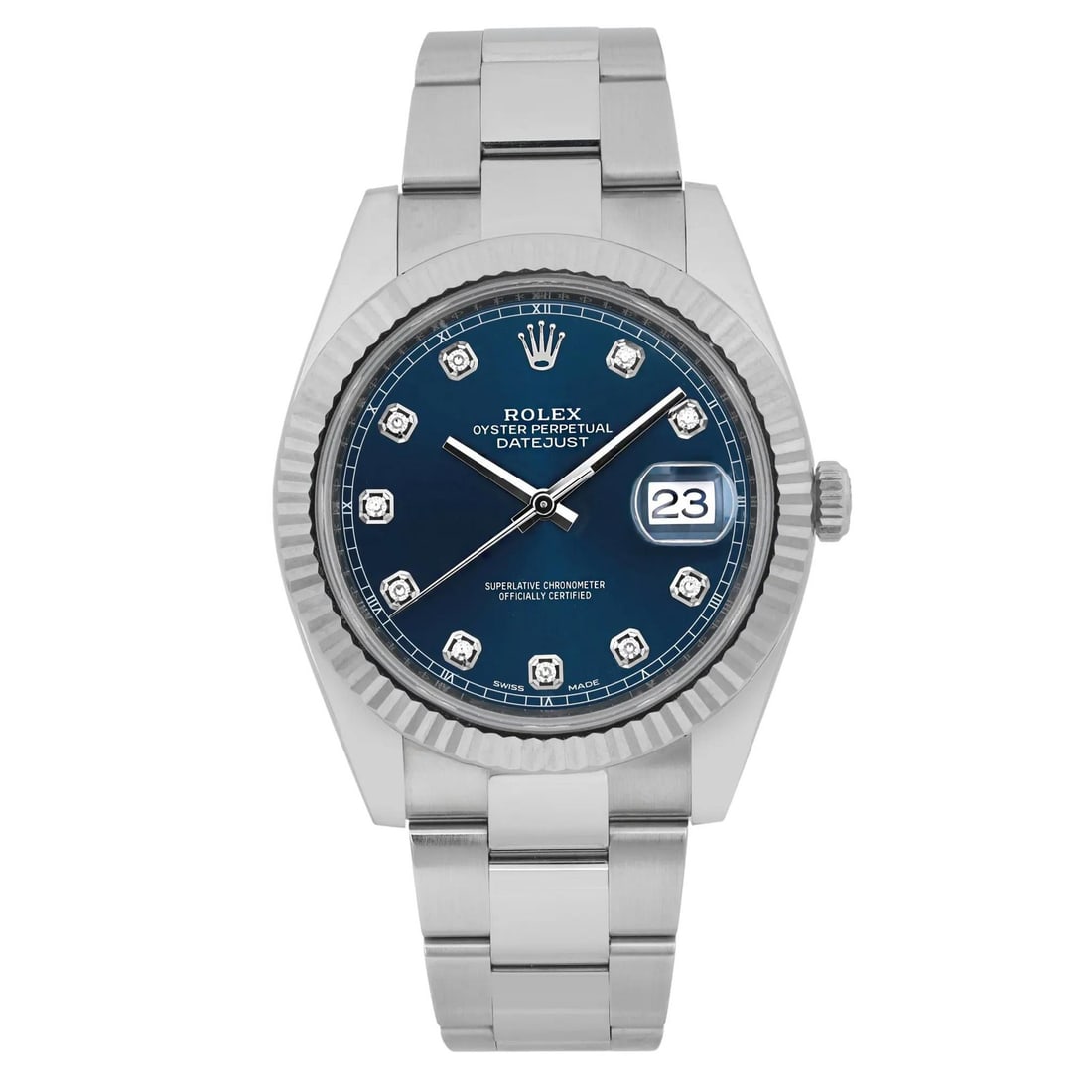 Rolex Datejust 41 Steel 18K White Gold Blue Diamond Dial Mens Watch 126334: Rolex Datejust 41 Steel 18K White Gold Blue Diamond Dial Mens Watch 126334 Experience the epitome of luxury with the Rolex Datejust 41, a stunning wristwatch that combines elegance and functionality. 