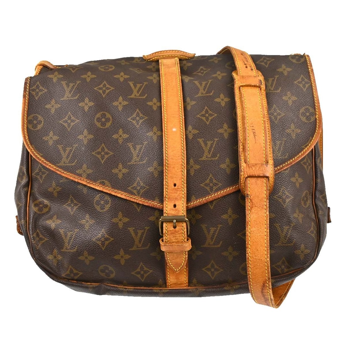 Louis Vuitton Saumur 35 Monogram Crossbody Shoulder Bag M42254: Louis Vuitton Saumur 35 Monogram Crossbody Shoulder Bag M42254 Vintage Louis Vuitton Saumur 35 shoulder bag in brown Monogram canvas with leather trim and a crossbody strap. This M42254 bag features a