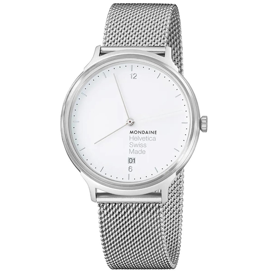 Helvetica No1 Light 38mm White Dial Quartz Mens Stainless Steel Watch: Helvetica No1 Light 38mm White Dial Quartz Mens Stainless Steel Watch The Mondaine Helvetica No1 Light wristwatch features a 38mm brushed stainless steel case with a white dial and a stainless steel b
