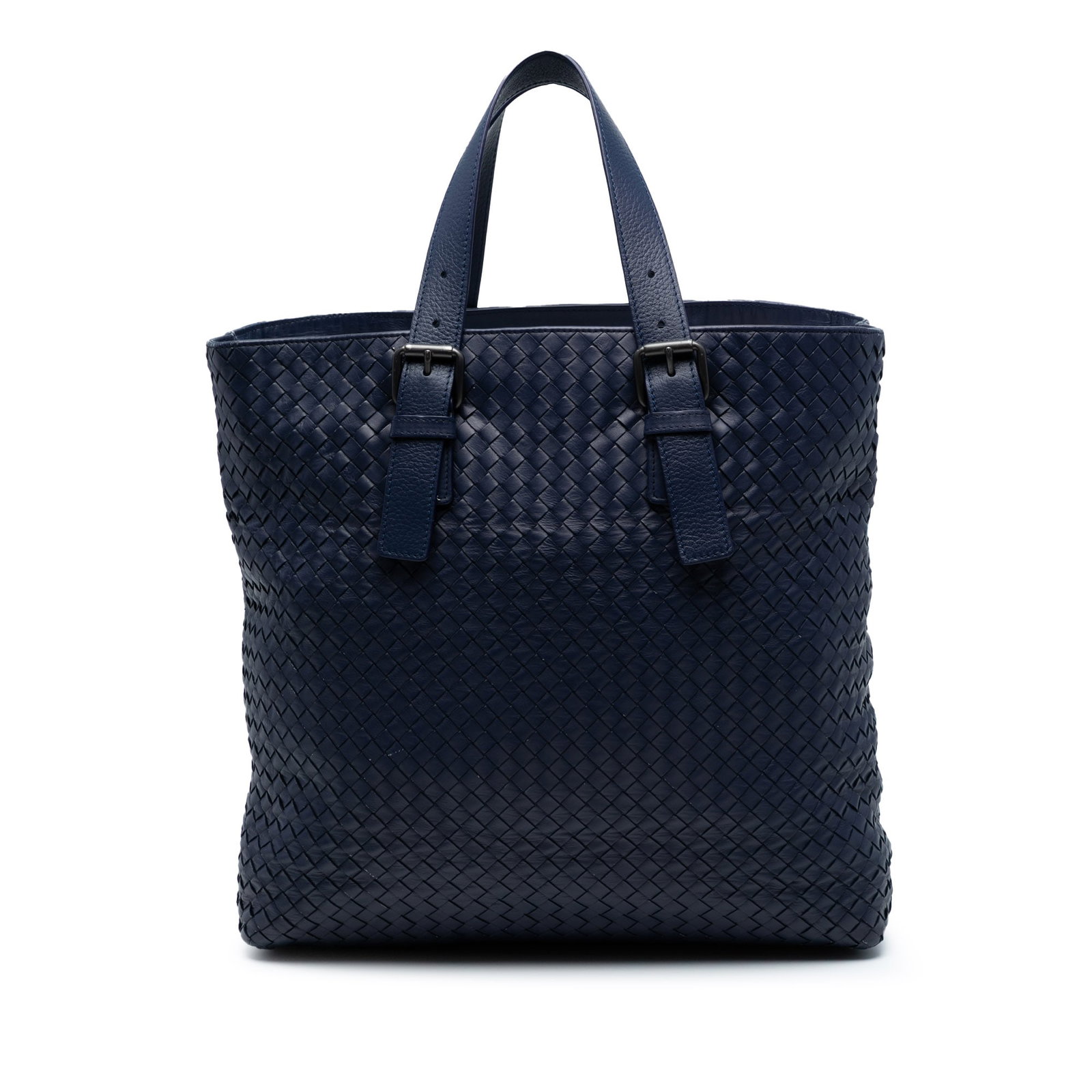 Bottega Veneta Nappa Intrecciato Blue Leather Tote Bag: Bottega Veneta Nappa Intrecciato Blue Leather Tote Bag Introducing the Bottega Veneta Nappa Intrecciato Belted Tote, a luxurious bag crafted from premium woven leather. This stylish tote features adju