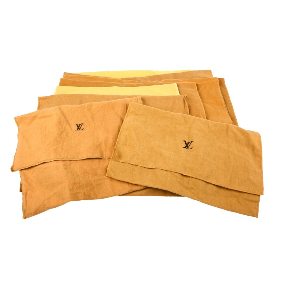 Set of 10 Louis Vuitton Cotton Dust Bags Brown Beige: Set of 10 Louis Vuitton Cotton Dust Bags Brown Beige Set of 10 Louis Vuitton dust bags in brown and beige 100% cotton. These unisex dustbags show overall signs of use with reasonable wear and tear. Va