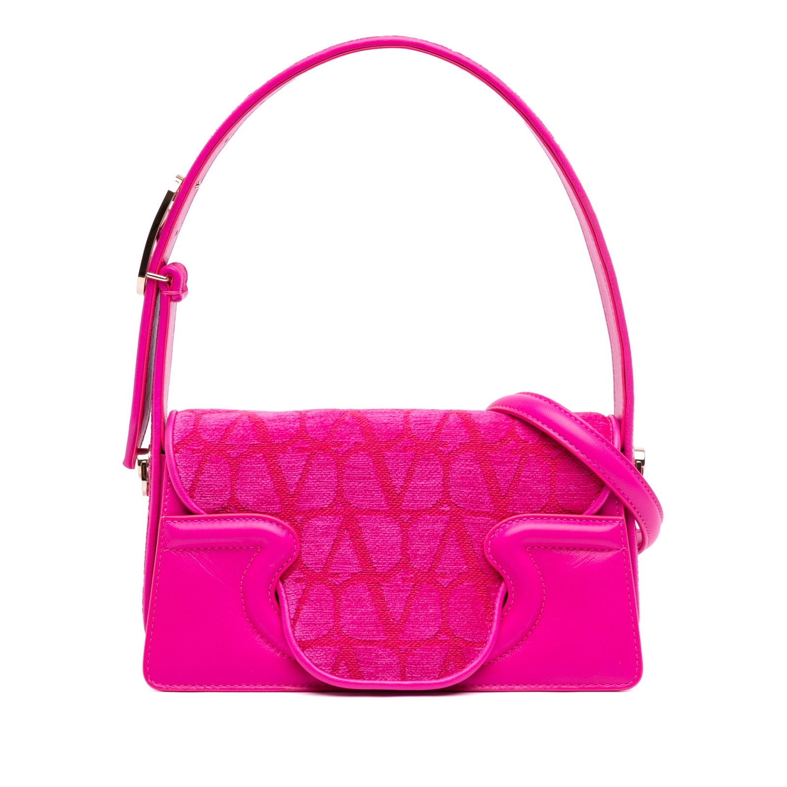 Valentino La Petit Iconographe Satchel in Pink Canvas and Leather: Valentino La Petit Iconographe Satchel in Pink Canvas and Leather A Valentino satchel in pink, crafted with a canvas body and leather trim. It features an adjustable flat handle, a detachable flat lea