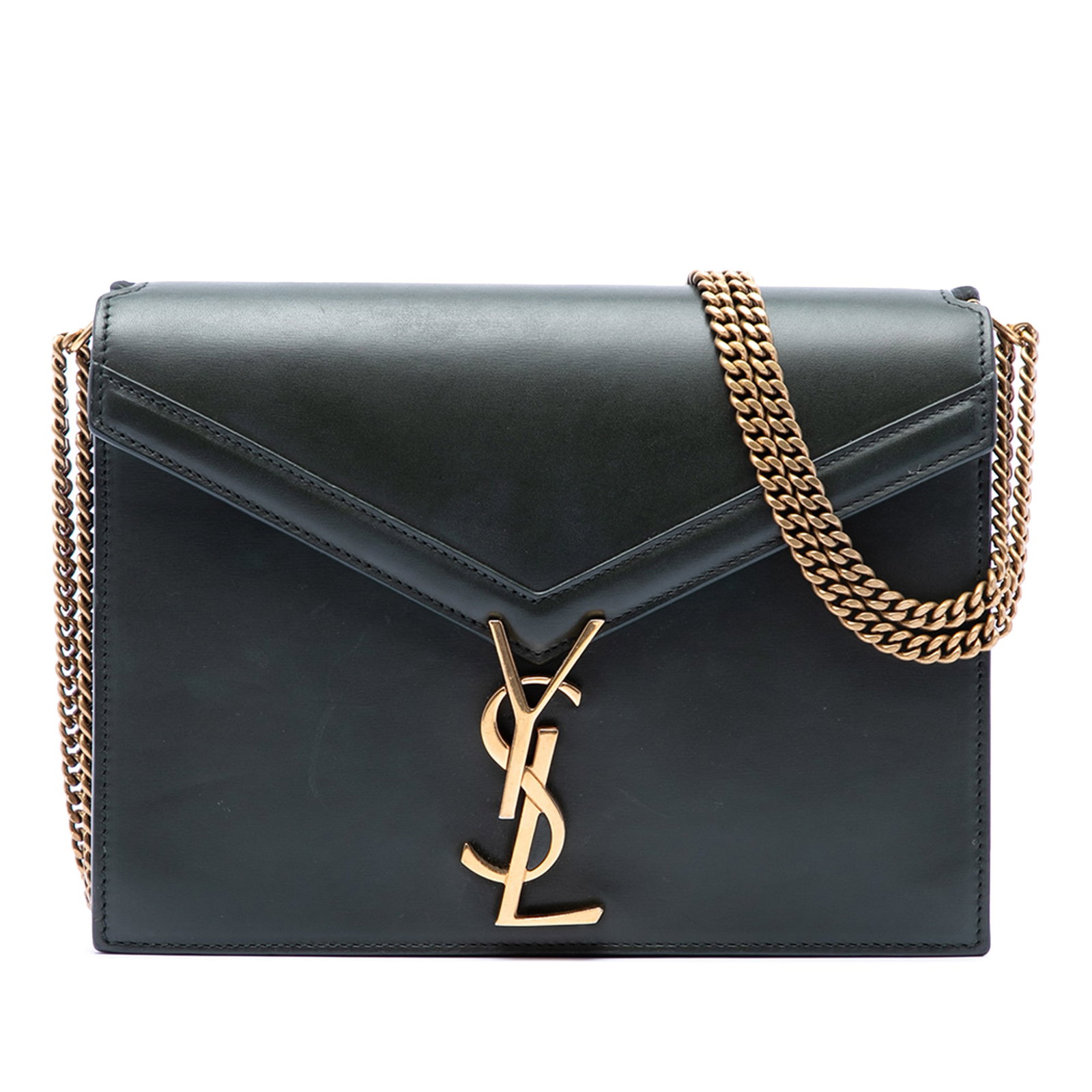 Saint Laurent Cassandra Monogram Leather Shoulder Bag Green: Saint Laurent Cassandra Monogram Leather Shoulder Bag Green Saint Laurent Cassandra clasp bag crafted in smooth calfskin leather with a structured flap front, metal YSL monogram detail, and magnetic c