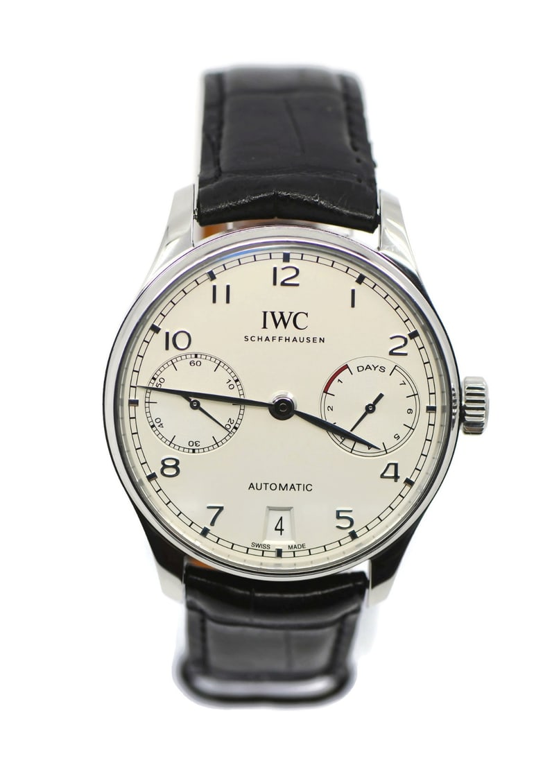 IWC Portuguese IW500712 Automatic Stainless Steel Wristwatch with Box and Papers: IWC Portuguese IW500712 Automatic Stainless Steel Wristwatch with Box and Papers The IWC Portuguese IW500712 is a stainless steel wristwatch featuring a mechanical automatic movement. It comes with a 